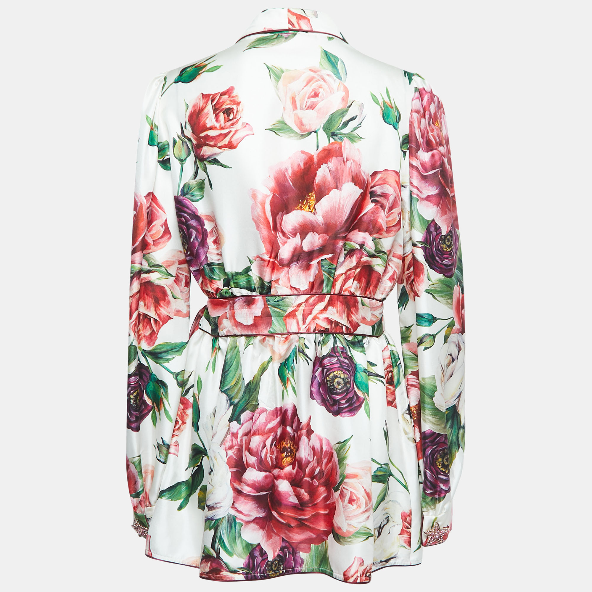 

Dolce & Gabbana White Floral Printed Silk Wrap Top