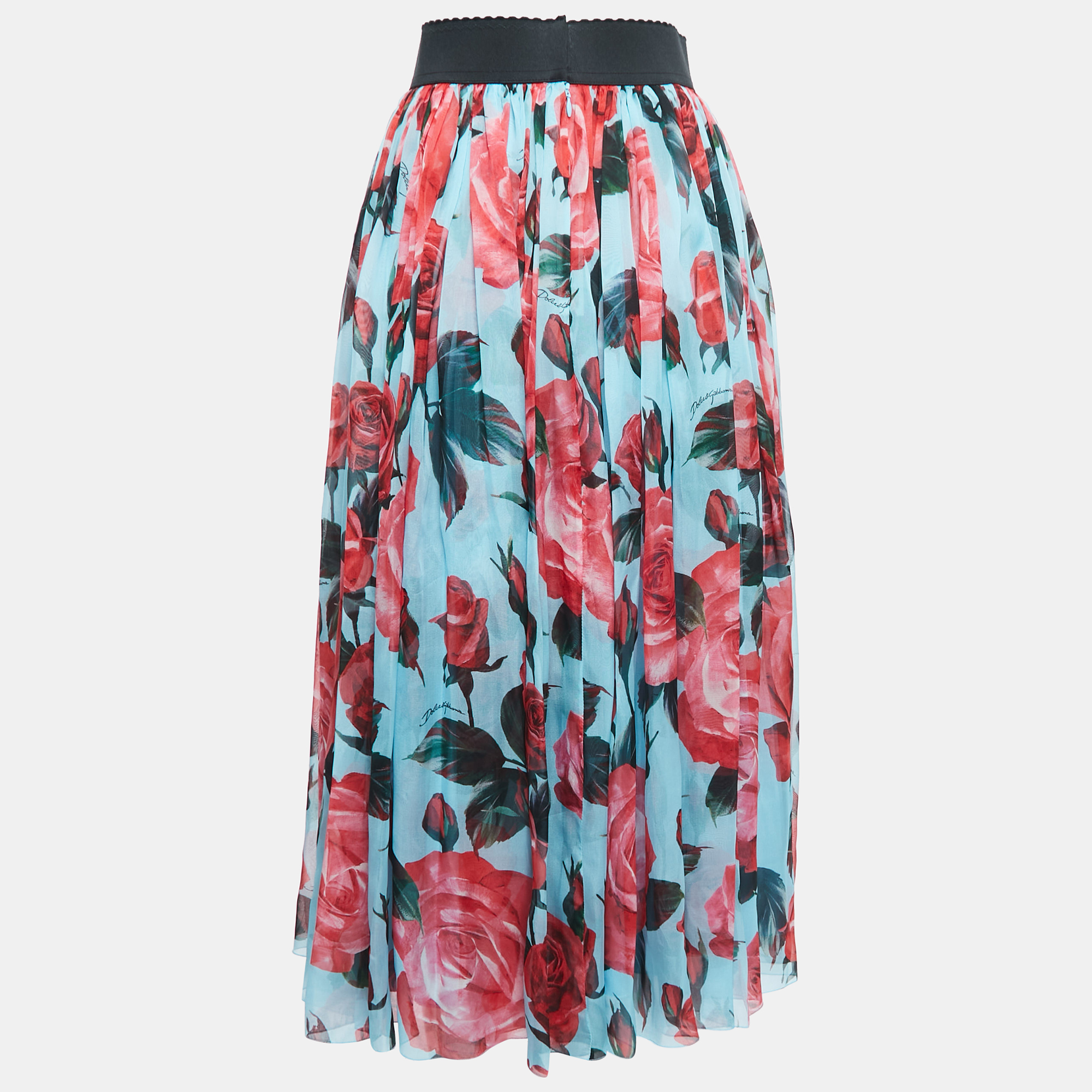 

Dolce & Gabbana Light Blue Floral Printed Chiffon Midi Skirt