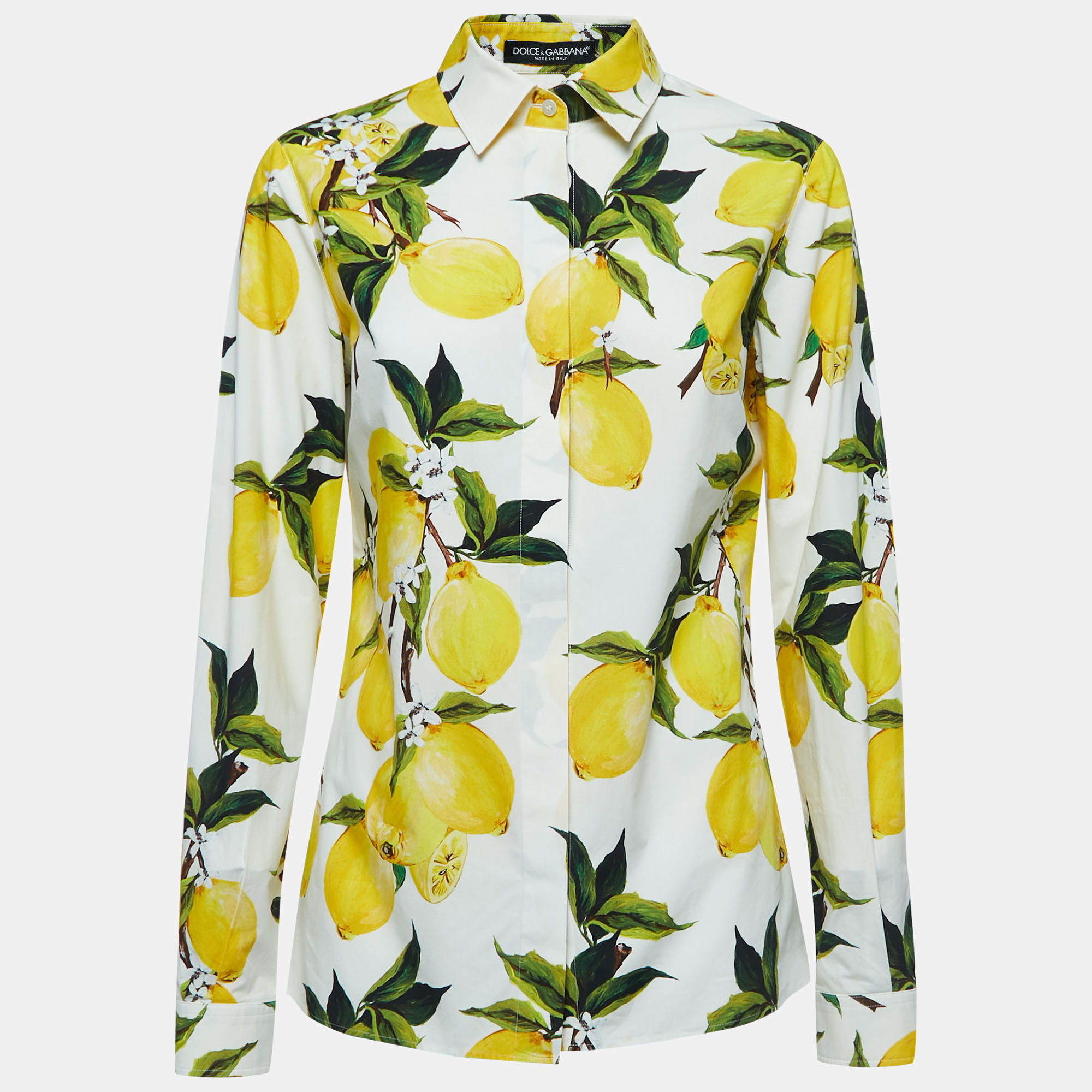 Pre-owned Dolce & Gabbana White Lemon Print Cotton Shirt L