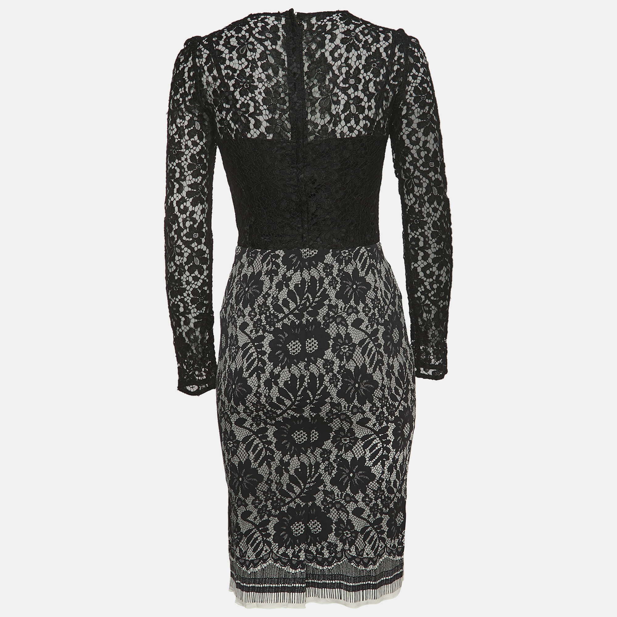 

Dolce & Gabbana Black/White Floral Lace & Silk Midi Dress
