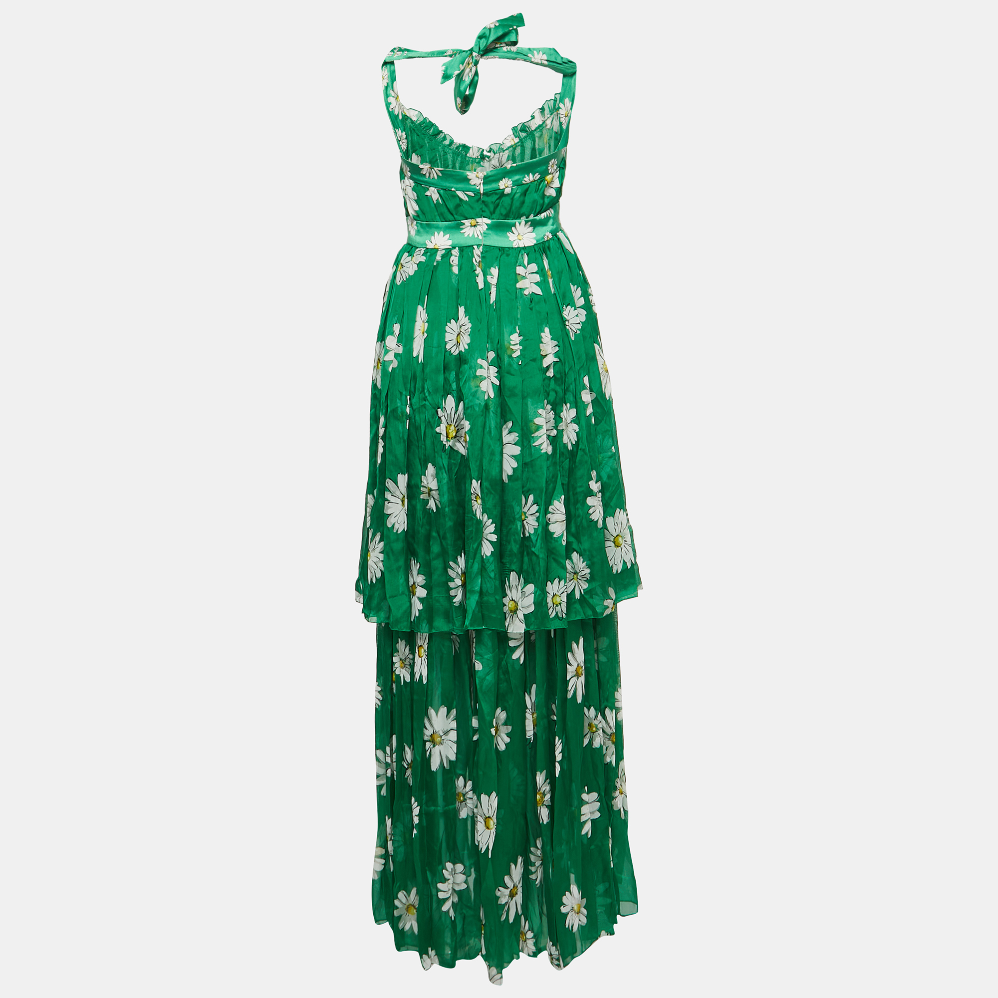 

Dolce & Gabbana Green Floral Print Chiffon Maxi Dress