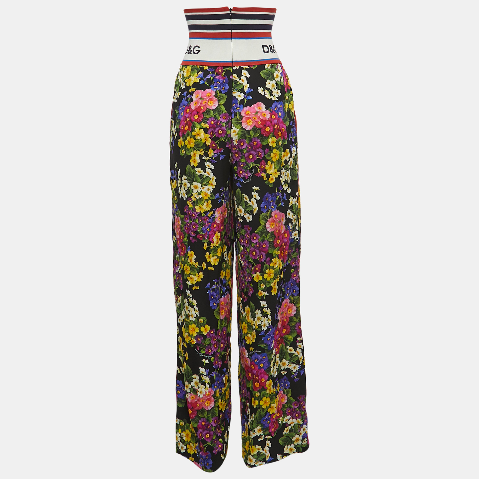 

Dolce & Gabbana Multicolor Floral Printed Silk High Waist Detail Pants