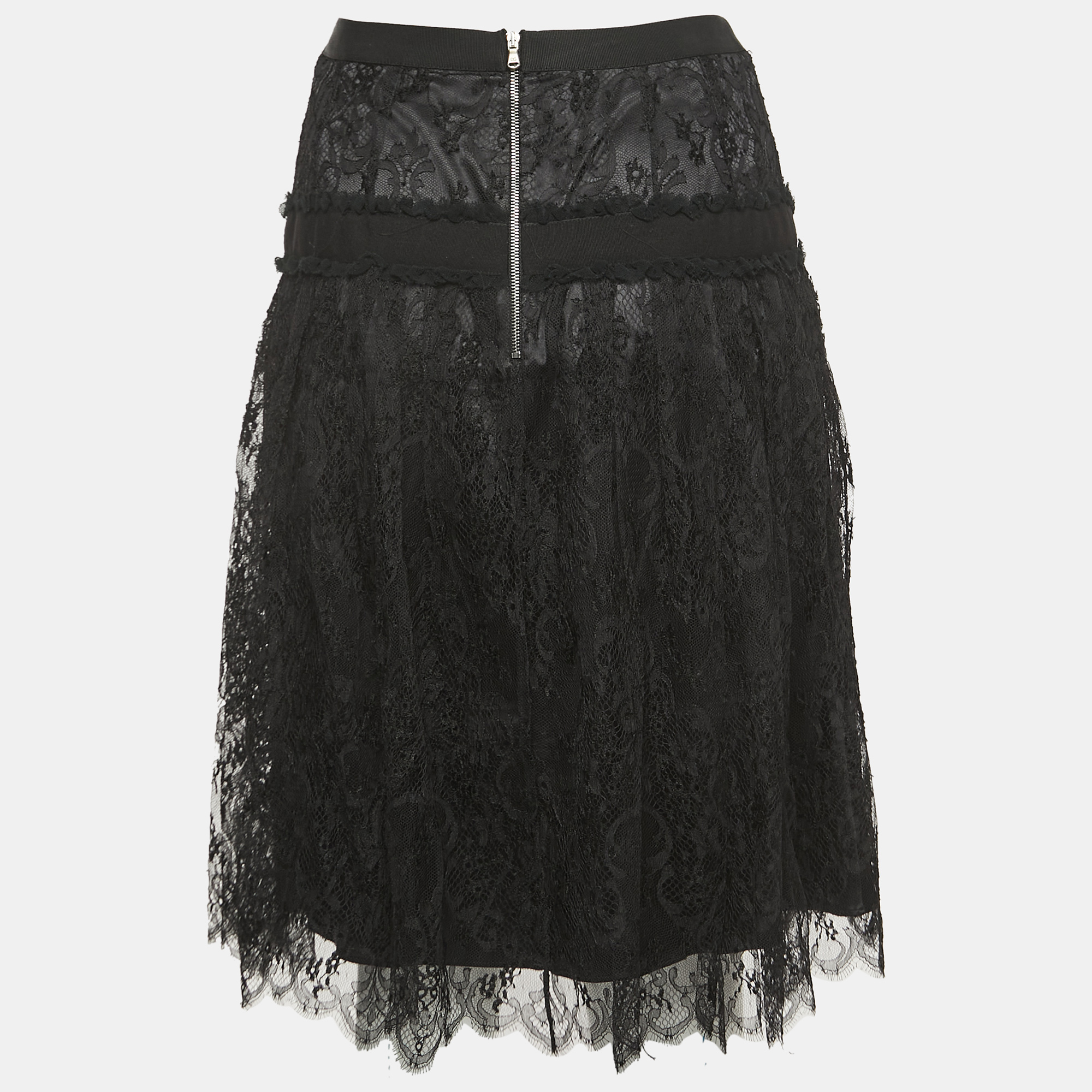 

Dolce & Gabbana Black Lace Flared Knee Length Skirt