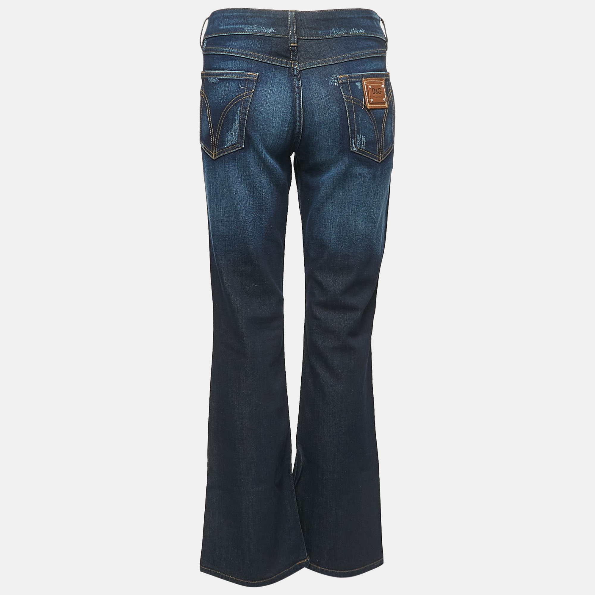 

D&G Dark Blue Distressed Denim Very Low Rise Boot-Cut Jeans  Waist 31