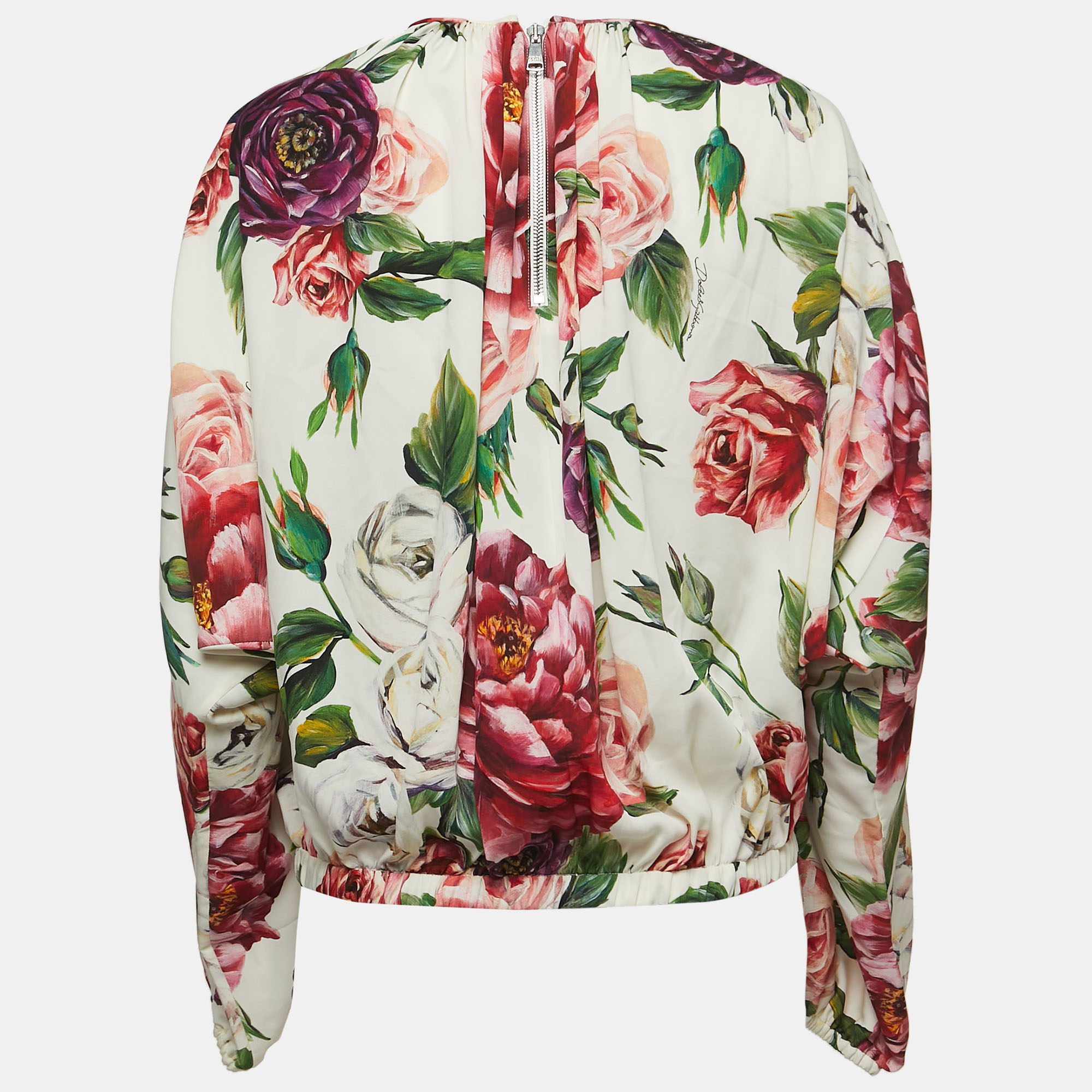 

Dolce & Gabbana White Floral Printed Silk Blouse