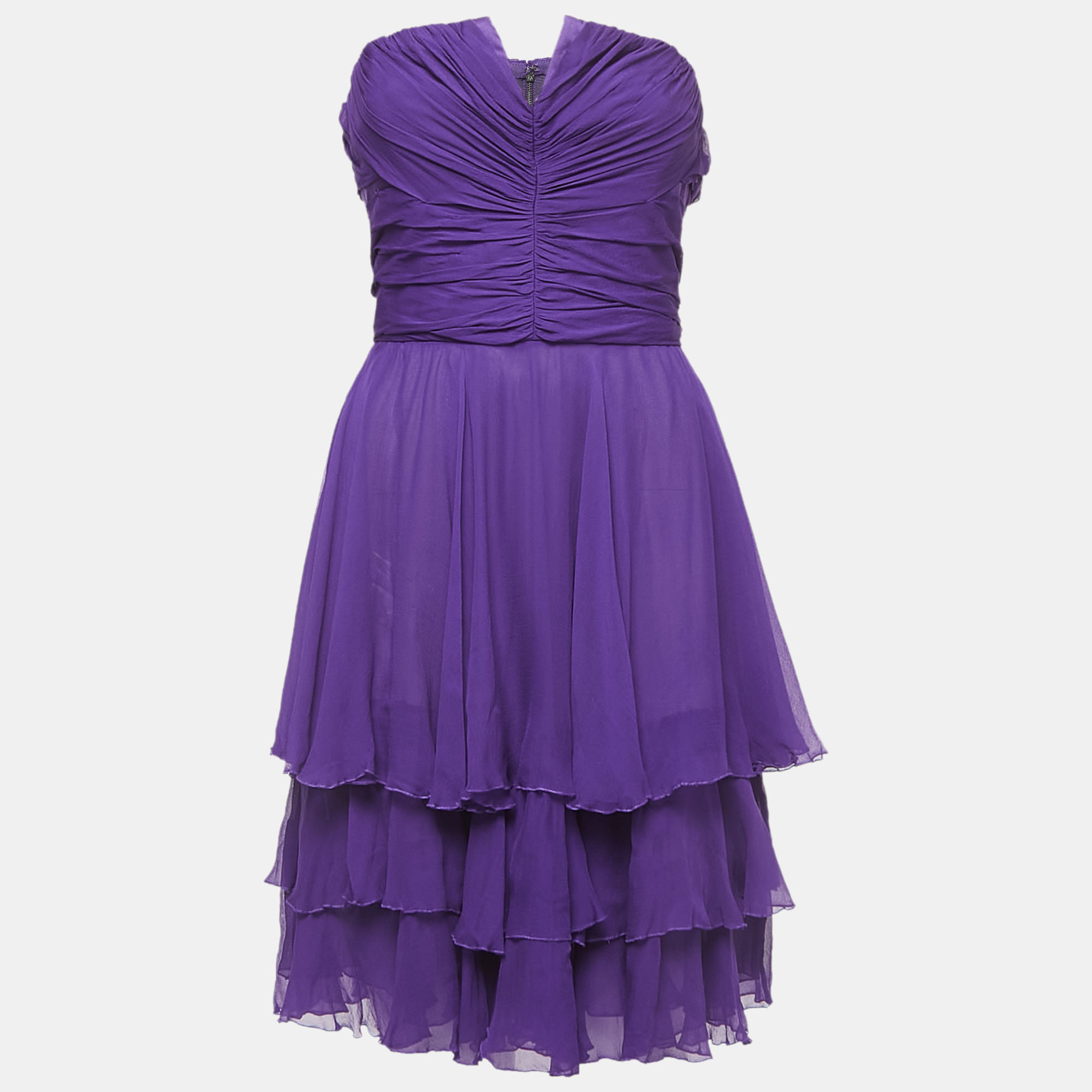 

Dolce & Gabbana Purple Draped Silk Corset Detailed Strapless Mini Dress M