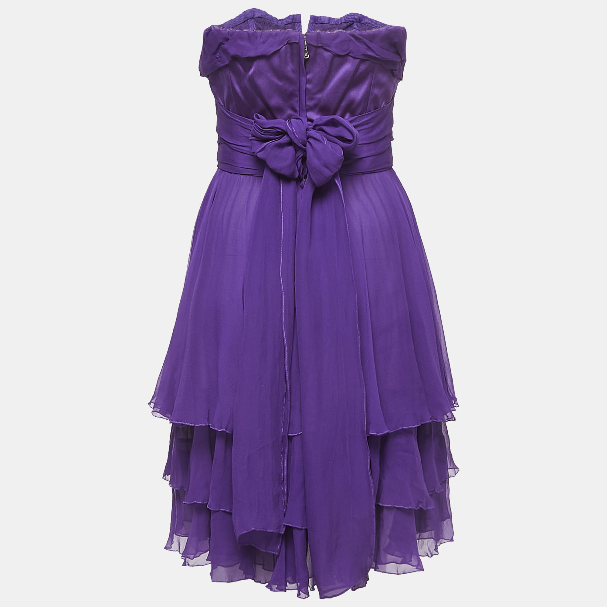 Pre-owned Dolce & Gabbana Purple Draped Silk Corset Detailed Strapless Mini Dress M