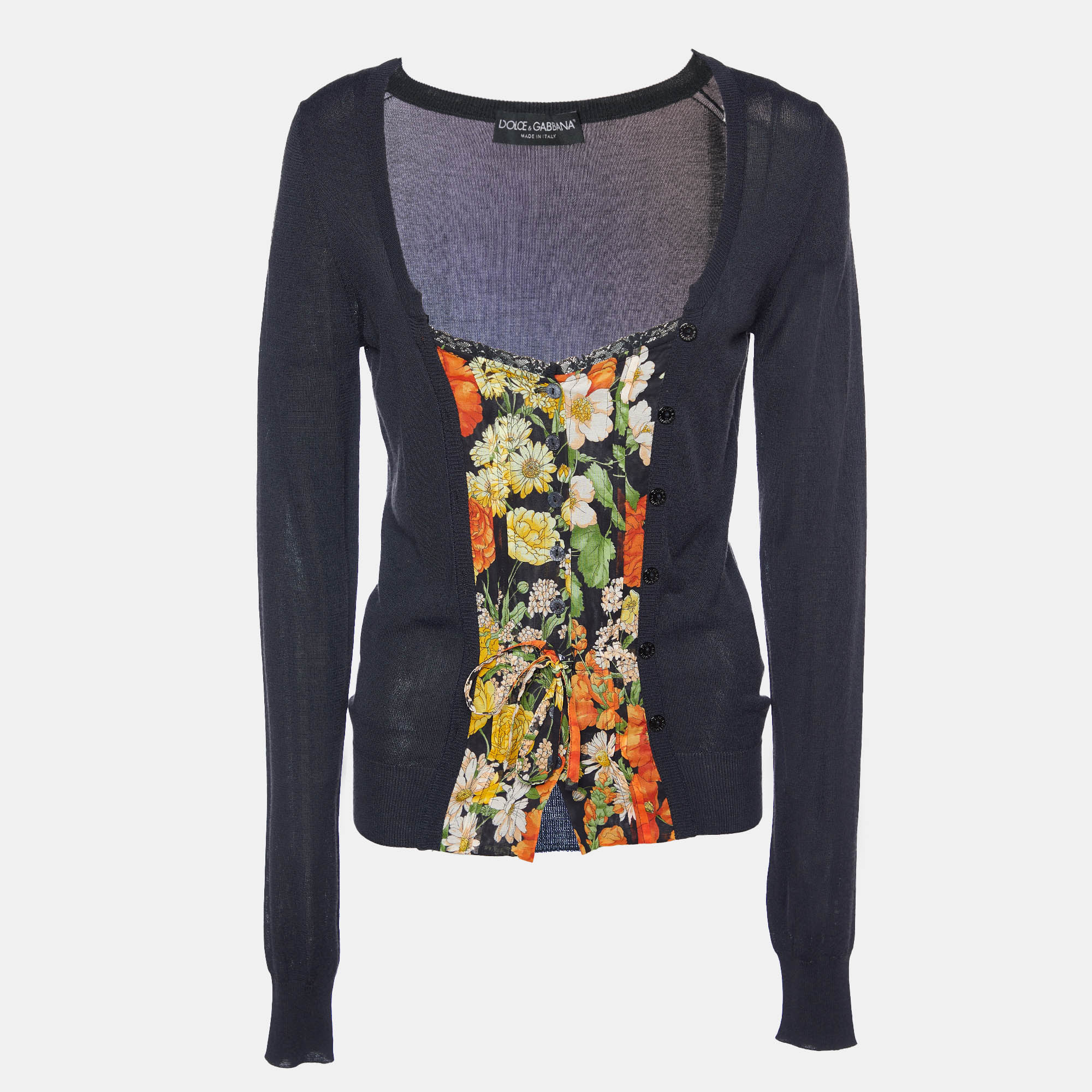 Pre-owned Dolce & Gabbana Black Kit & Printed Cotton Paneled Sweater M