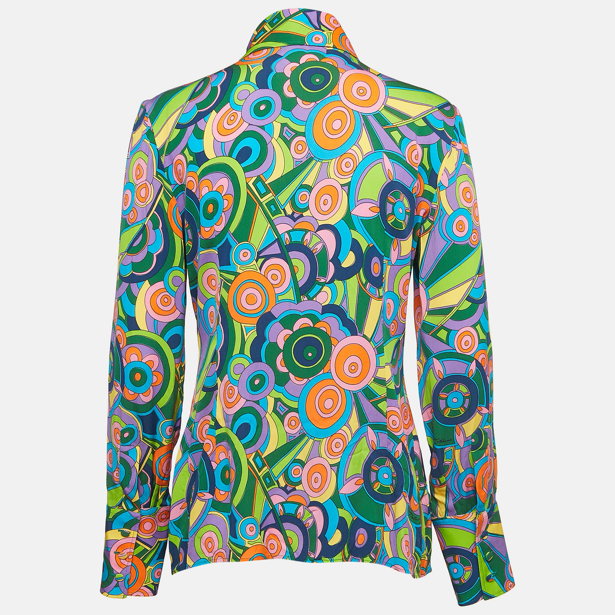 

Dolce & Gabbana Multicolor Geometric Print Silk Button Front Shirt Blouse