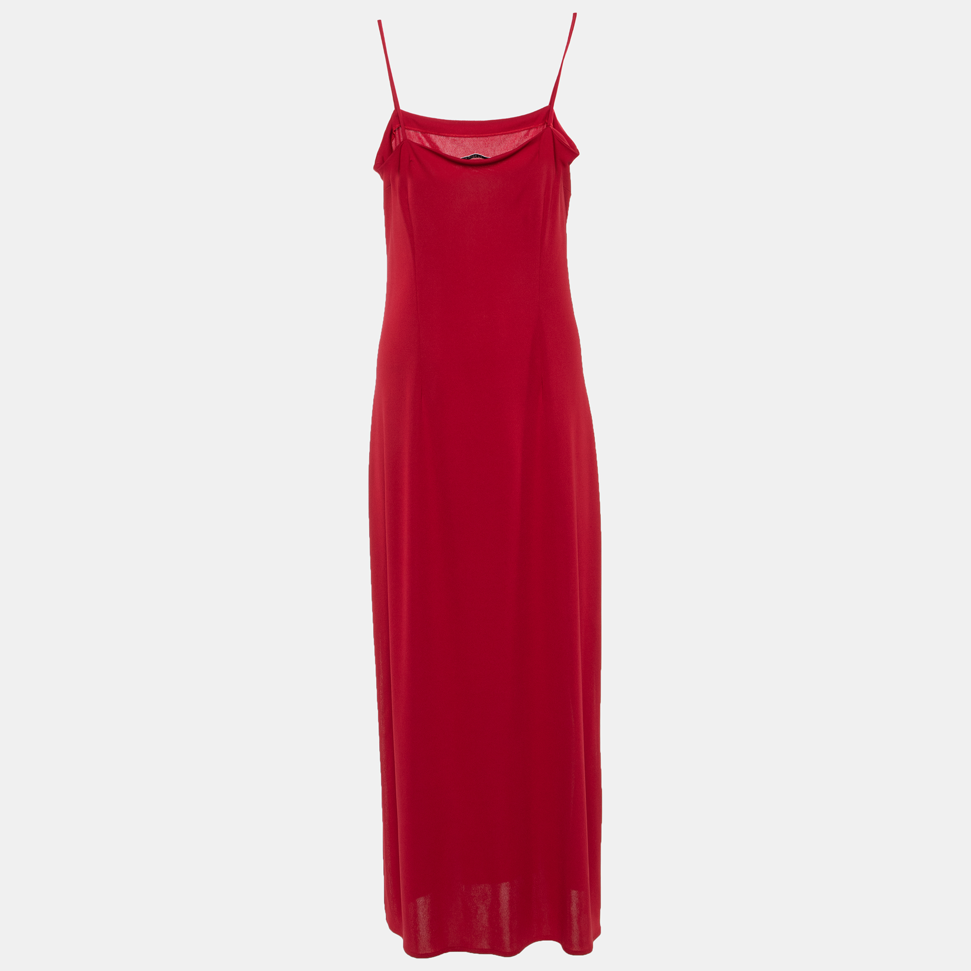 

Dolce & Gabbana Maroon Jersey Knit Strap Sleeve Slit Detail Maxi Dress, Red