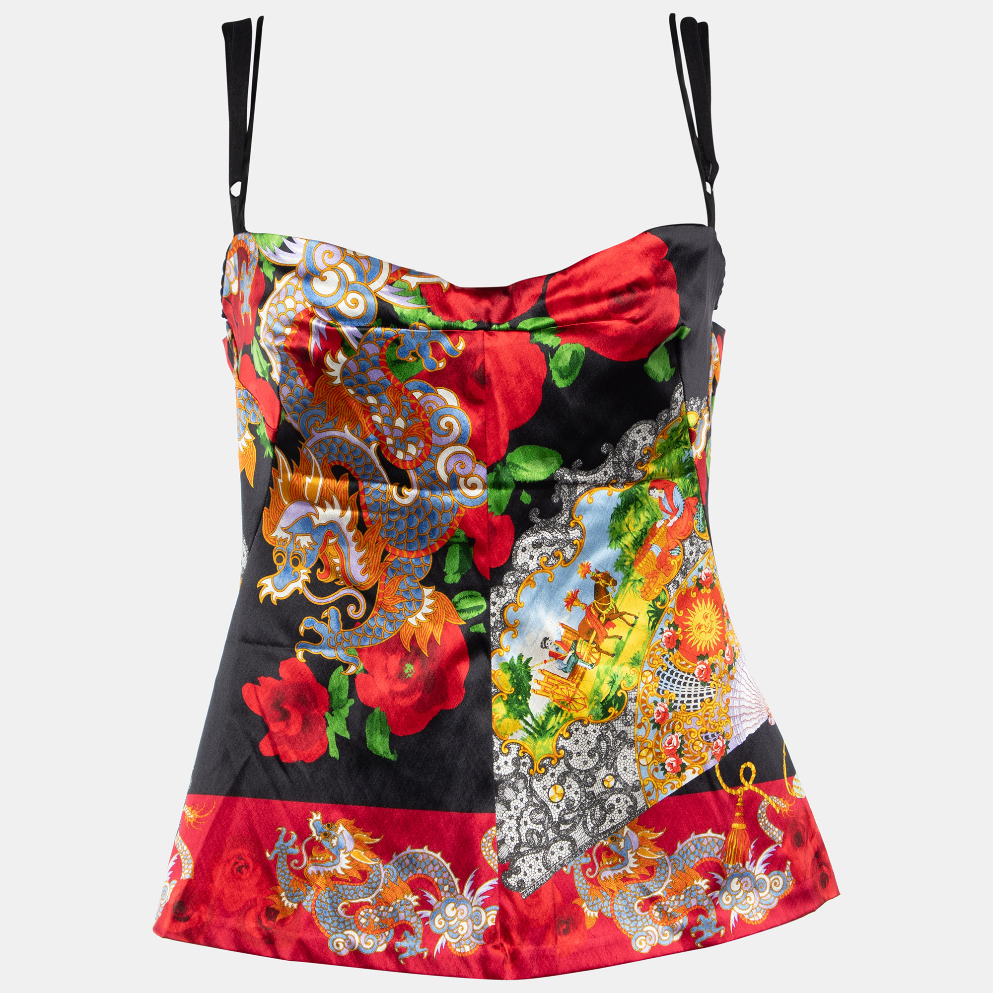 مملوكة مسبقًا Dolce & Gabbana Multicolor fan Printed Silk Satin Cami Top L