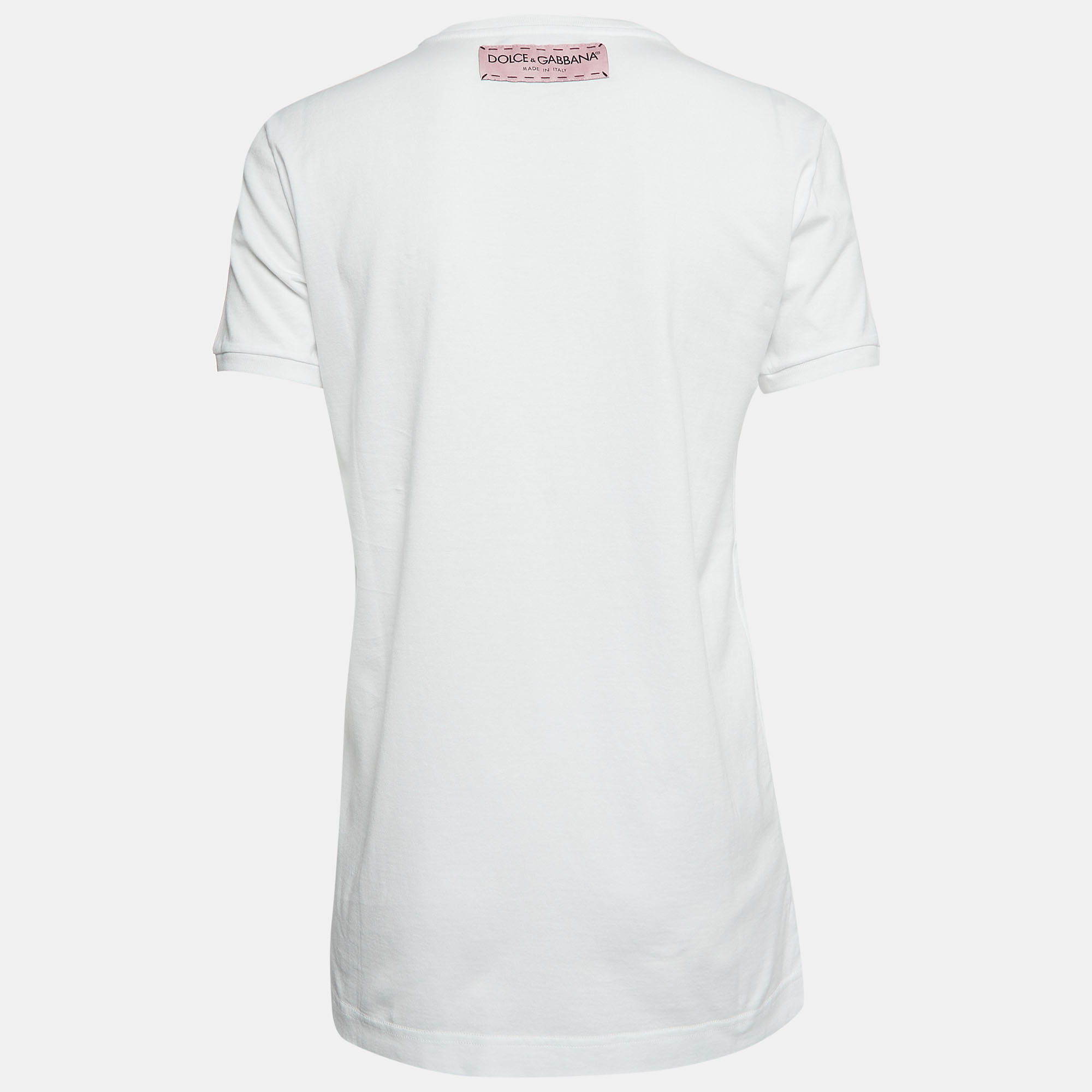 

Dolce & Gabbana White Printed Cotton Patch Detailed Crew Neck T-Shirt
