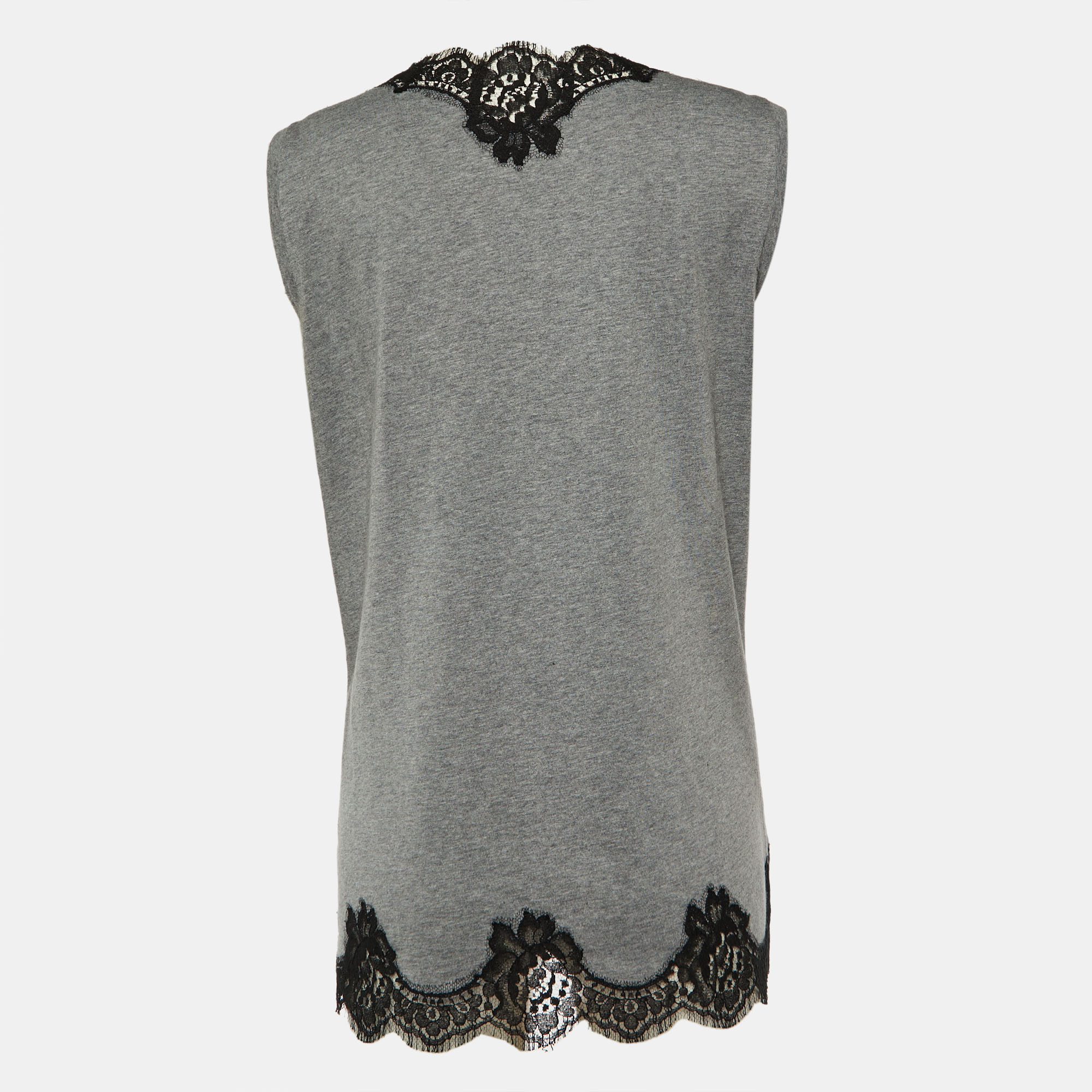

Dolce & Gabbana Grey Cotton Knit & Black lace Sleeveless T-Shirt