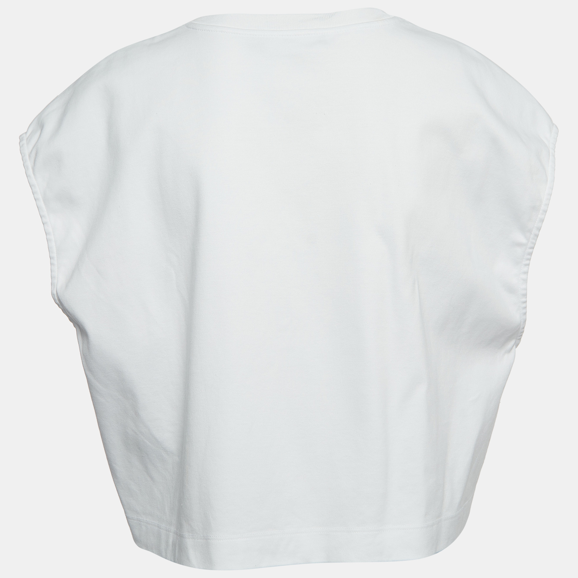 

Dolce & Gabbana White Logo Embroidered Cotton Sleeveless Cropped T-Shirt