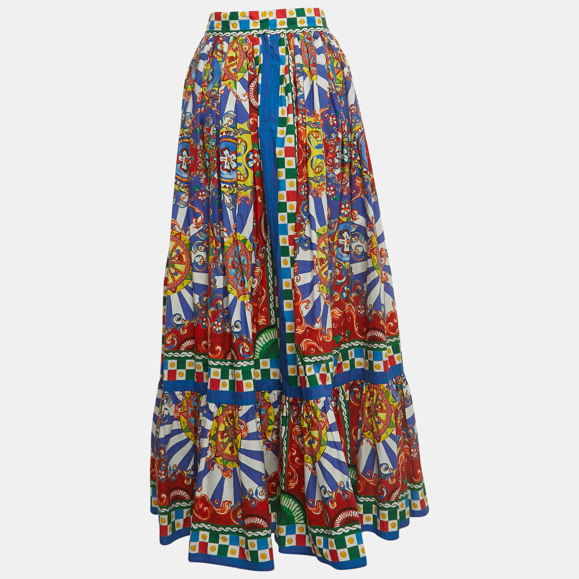 

Dolce & Gabbana Multicolor Carreto Print Cotton Maxi Skirt