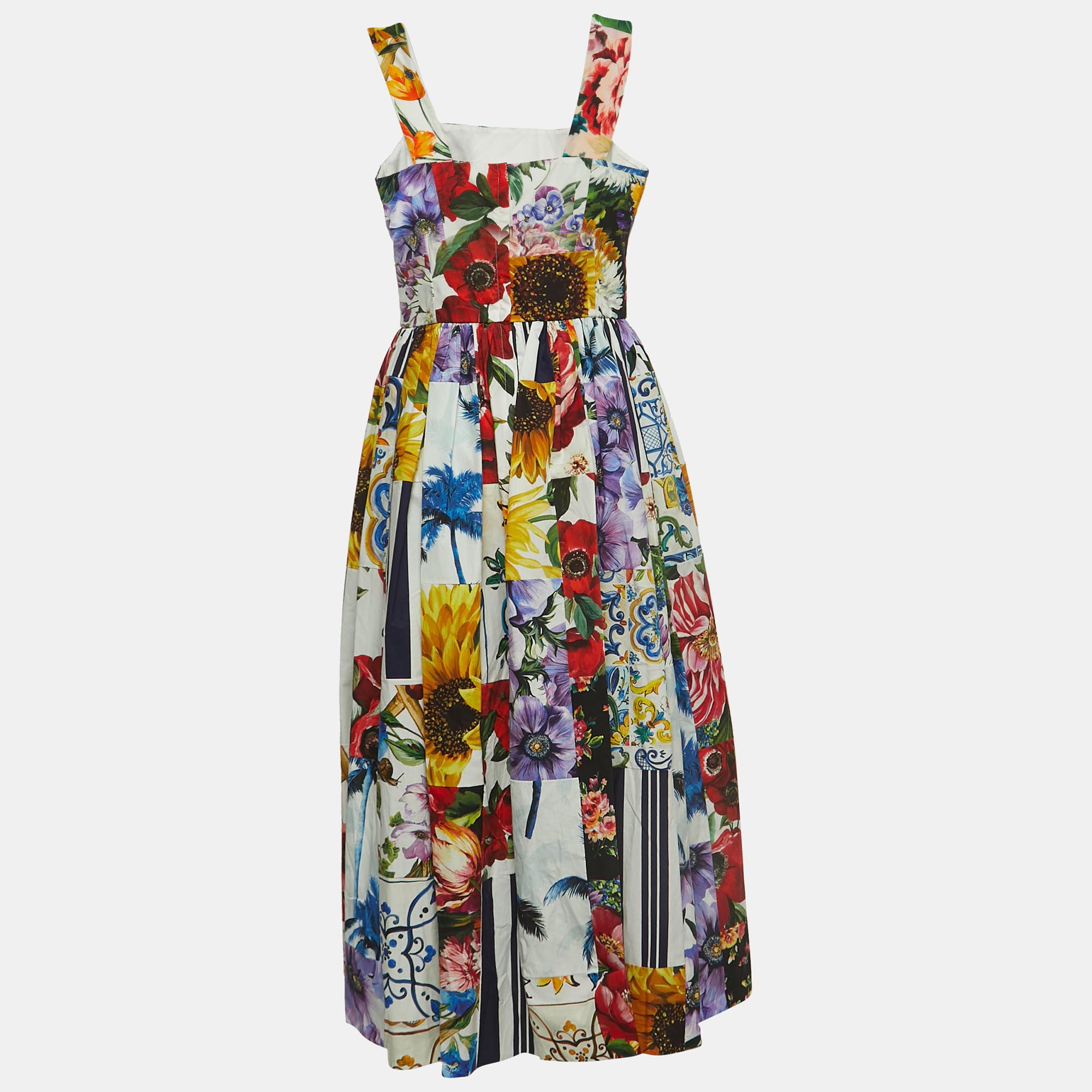 

Dolce & Gabbana Multicolor Floral Print Cotton Sleeveless Midi Dress