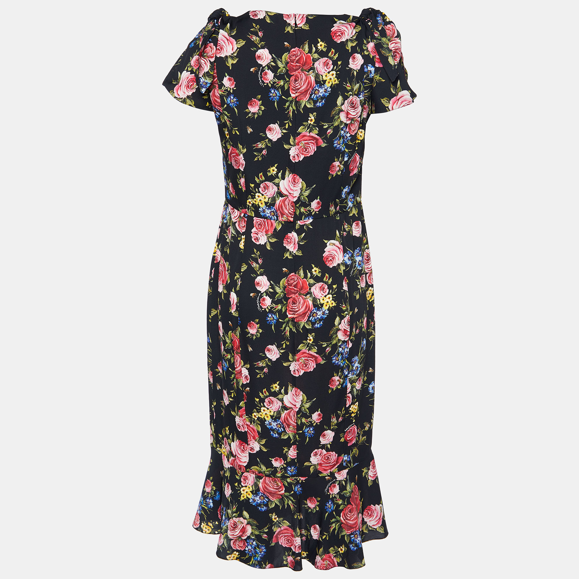 

Dolce & Gabbana Black Floral Printed Silk Midi Dress