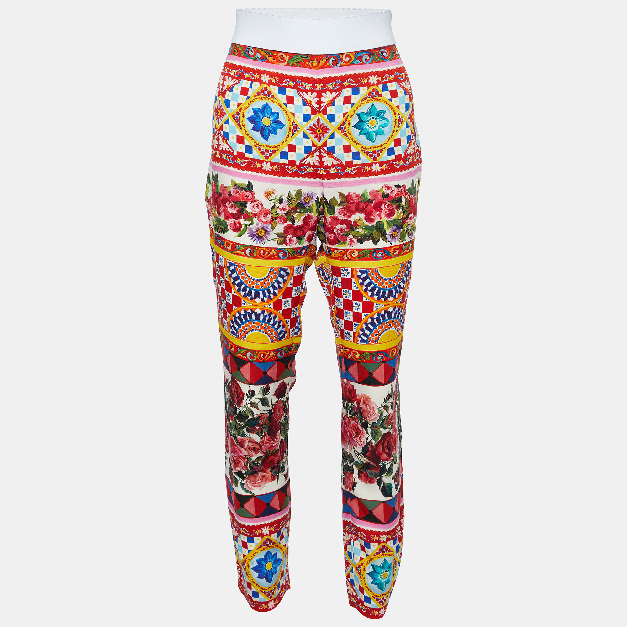 

Dolce & Gabbana Multicolor Printed Silk Tapered Leg Pants