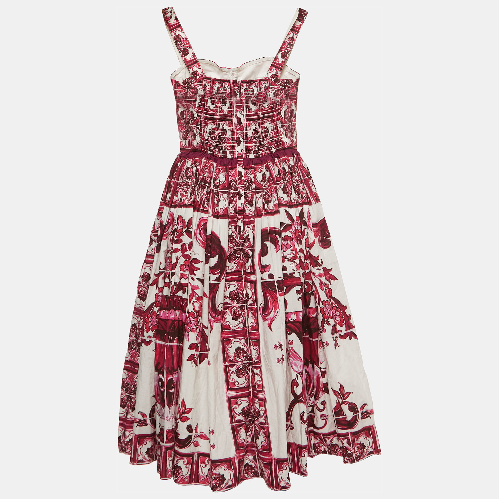 

Dolce & Gabbana Pink Majolica Print Cotton Pleated Short Dress