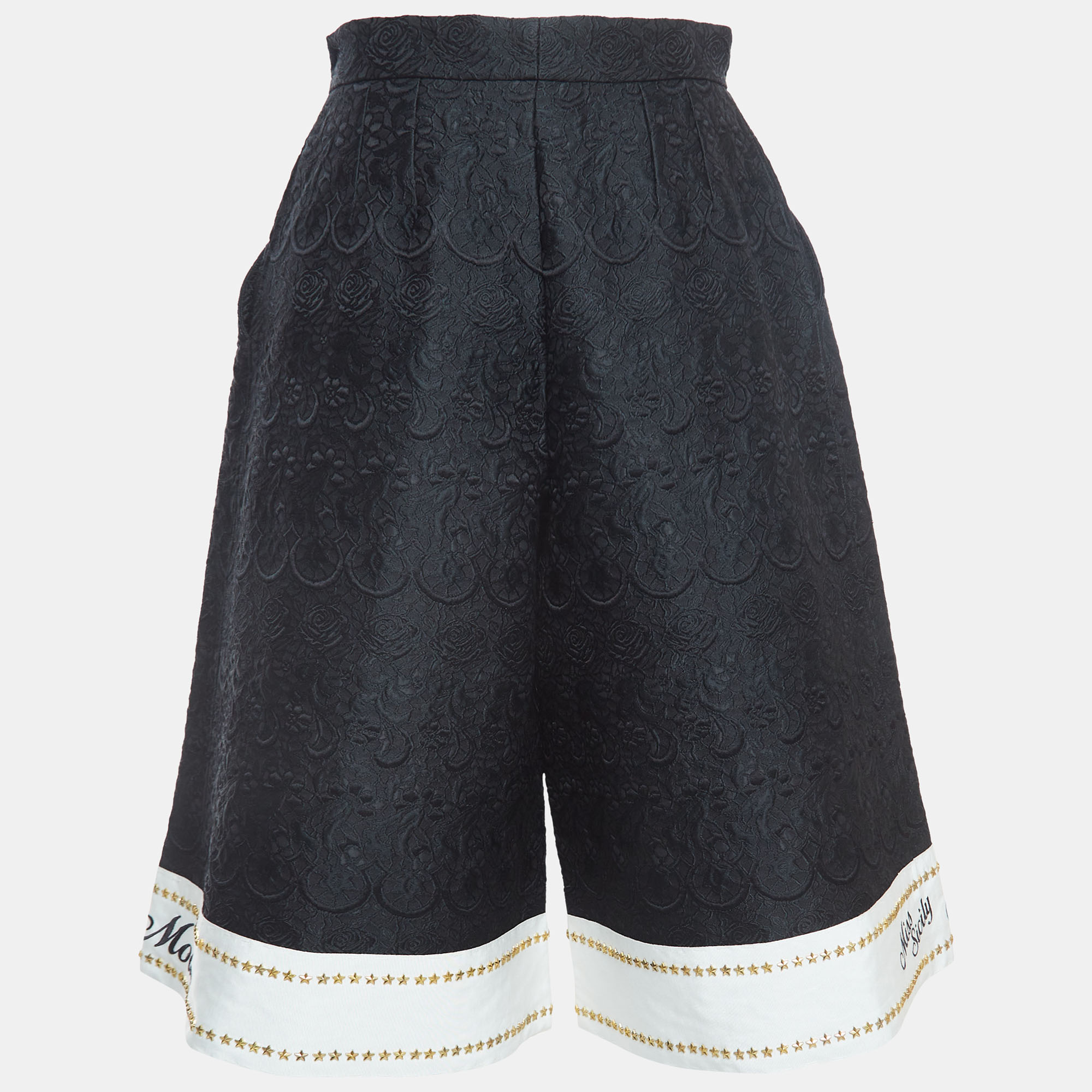 

Dolce & Gabbana Black jacquard Logo Patterned Star Studded Culottes