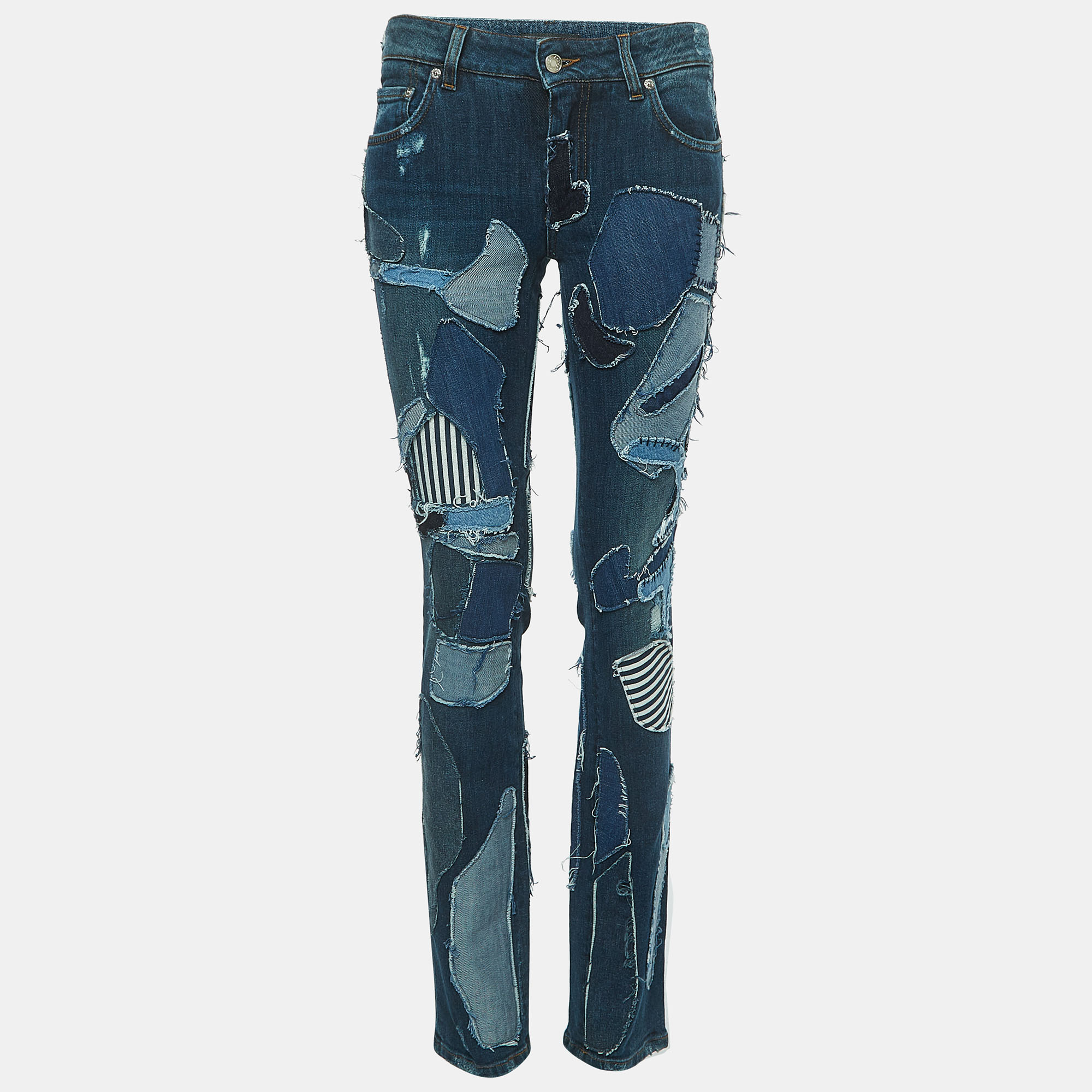 

Dolce & Gabbana Blue Distressed Patched Denim Skinny Jeans
