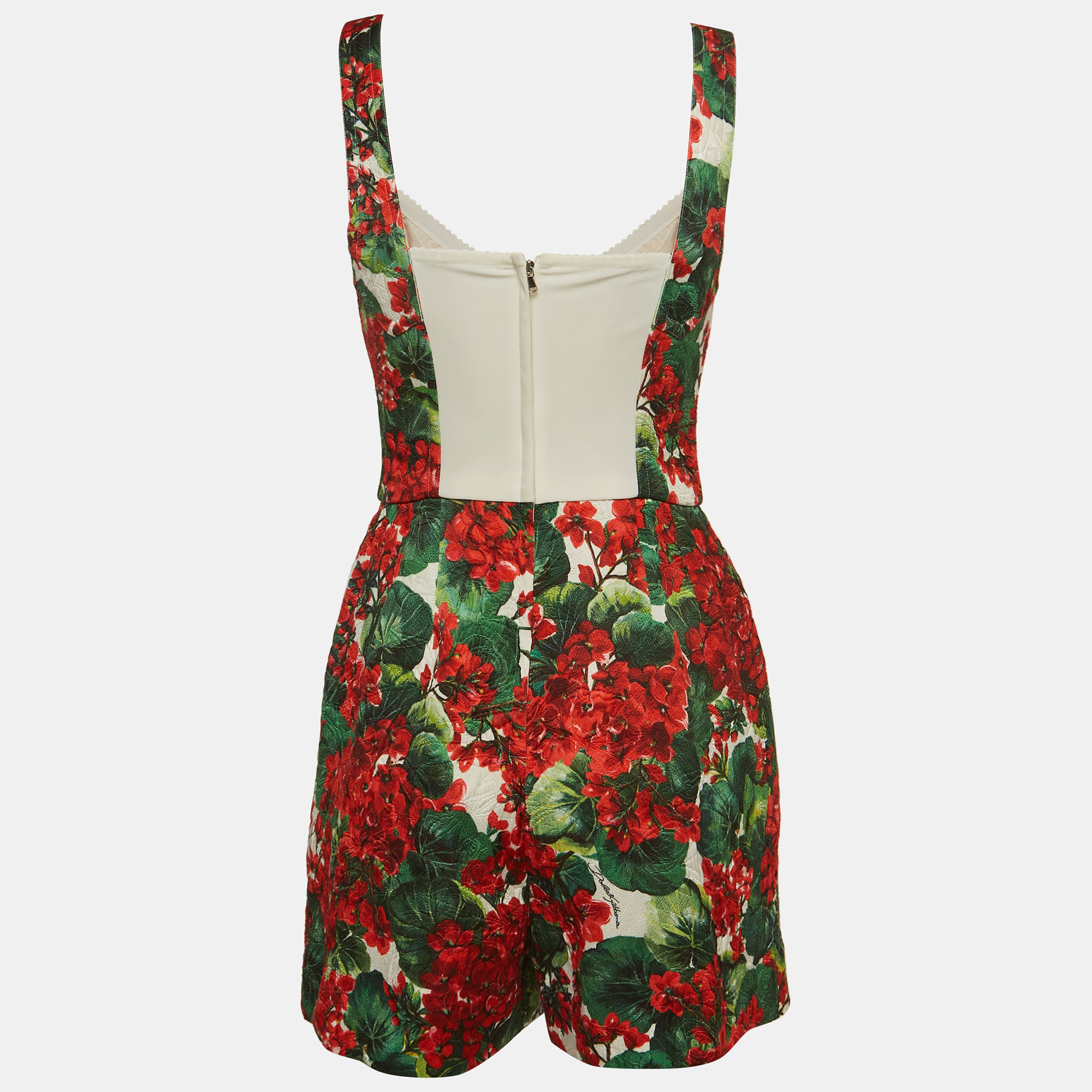 

Dolce & Gabbana Red Floral Printed Jacquard Playsuit