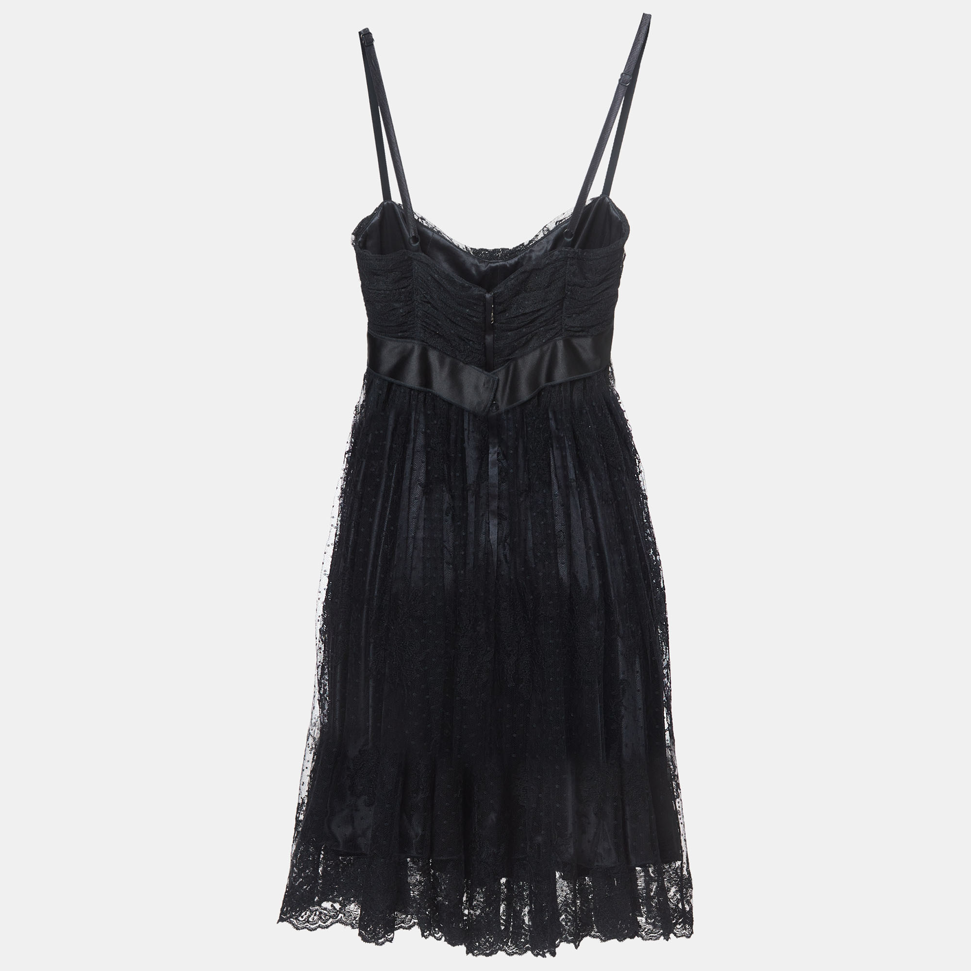 

Dolce & Gabbana Black Embroidered Tulle Strappy Mini Dress