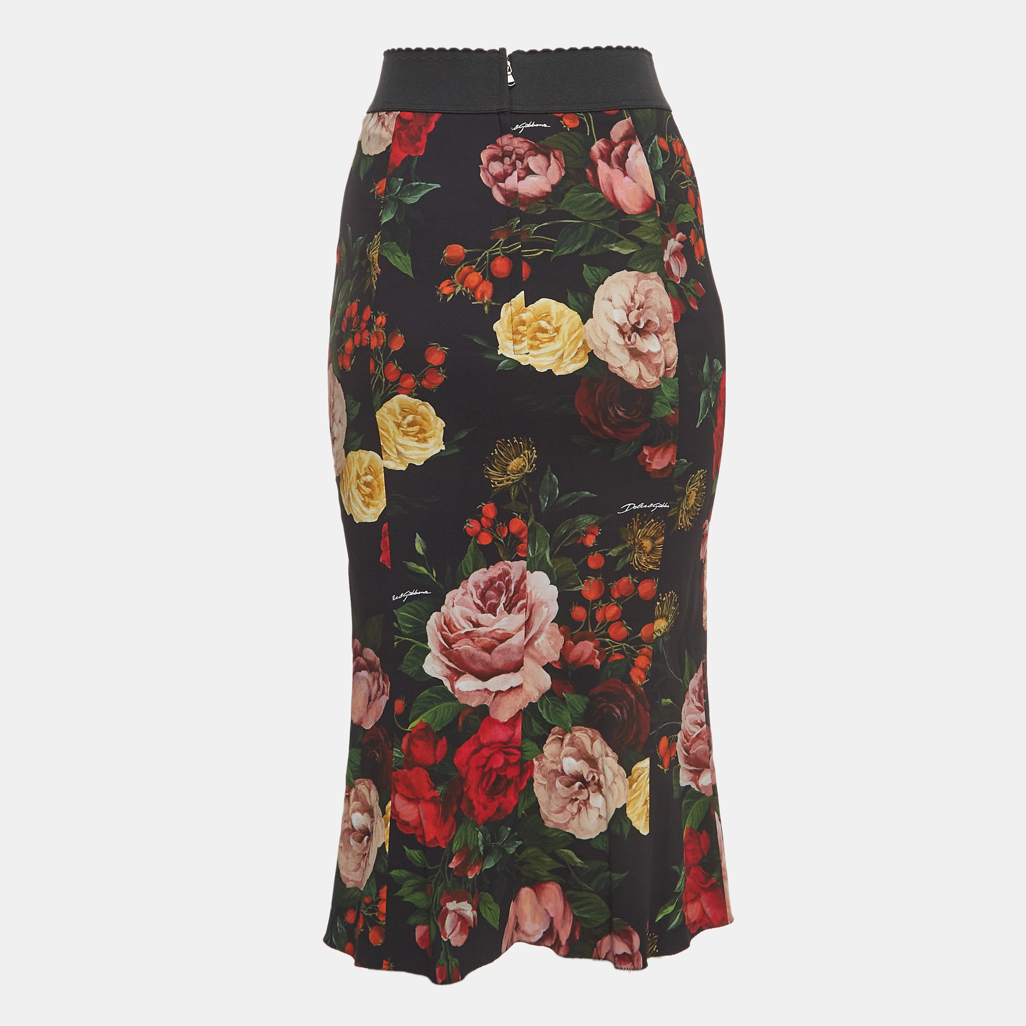 

Dolce & Gabbana Black Floral Print Crepe Pencil Skirt
