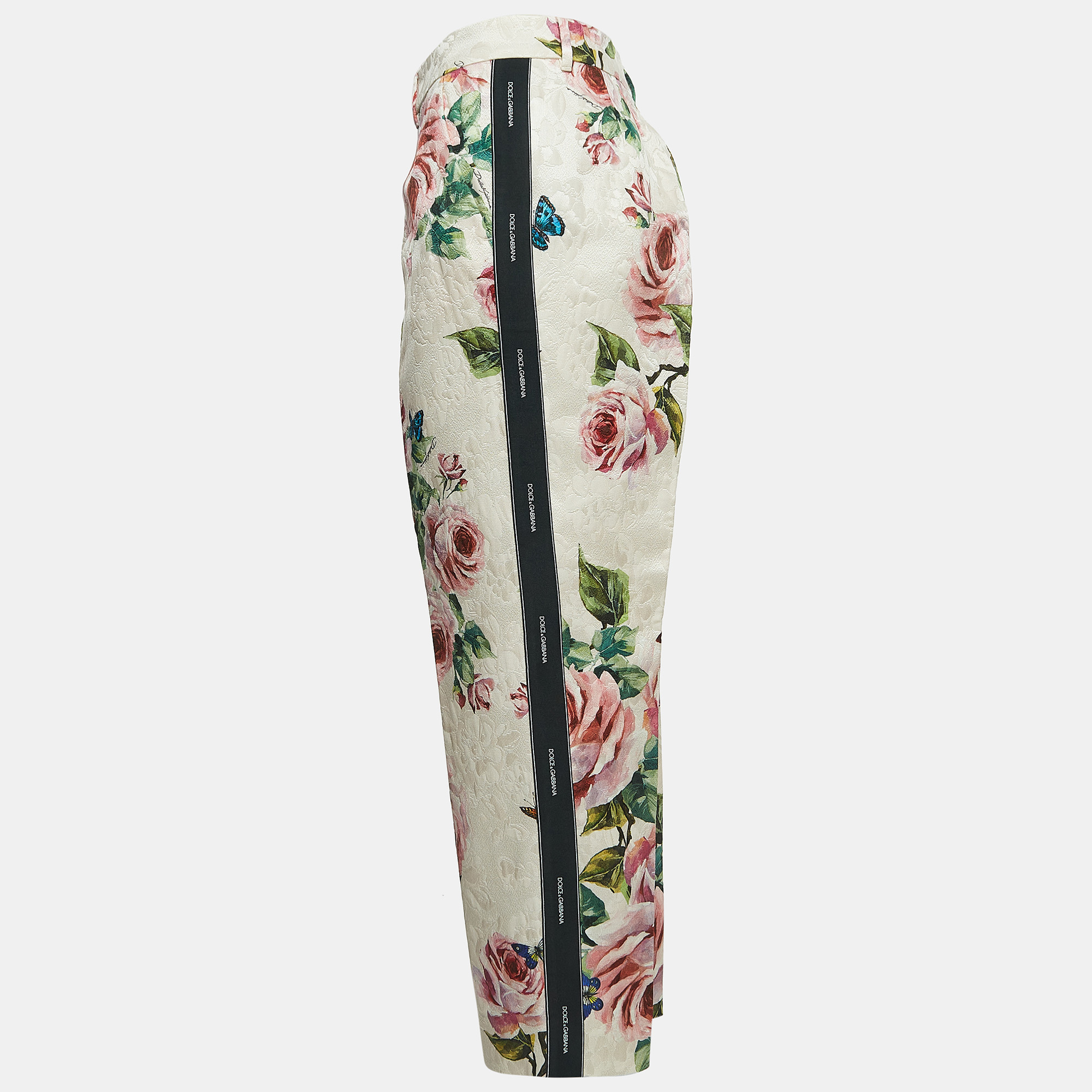 

Dolce & Gabbana Pink Floral Printed Jacquard Logo Tape Detail Trousers 2XL