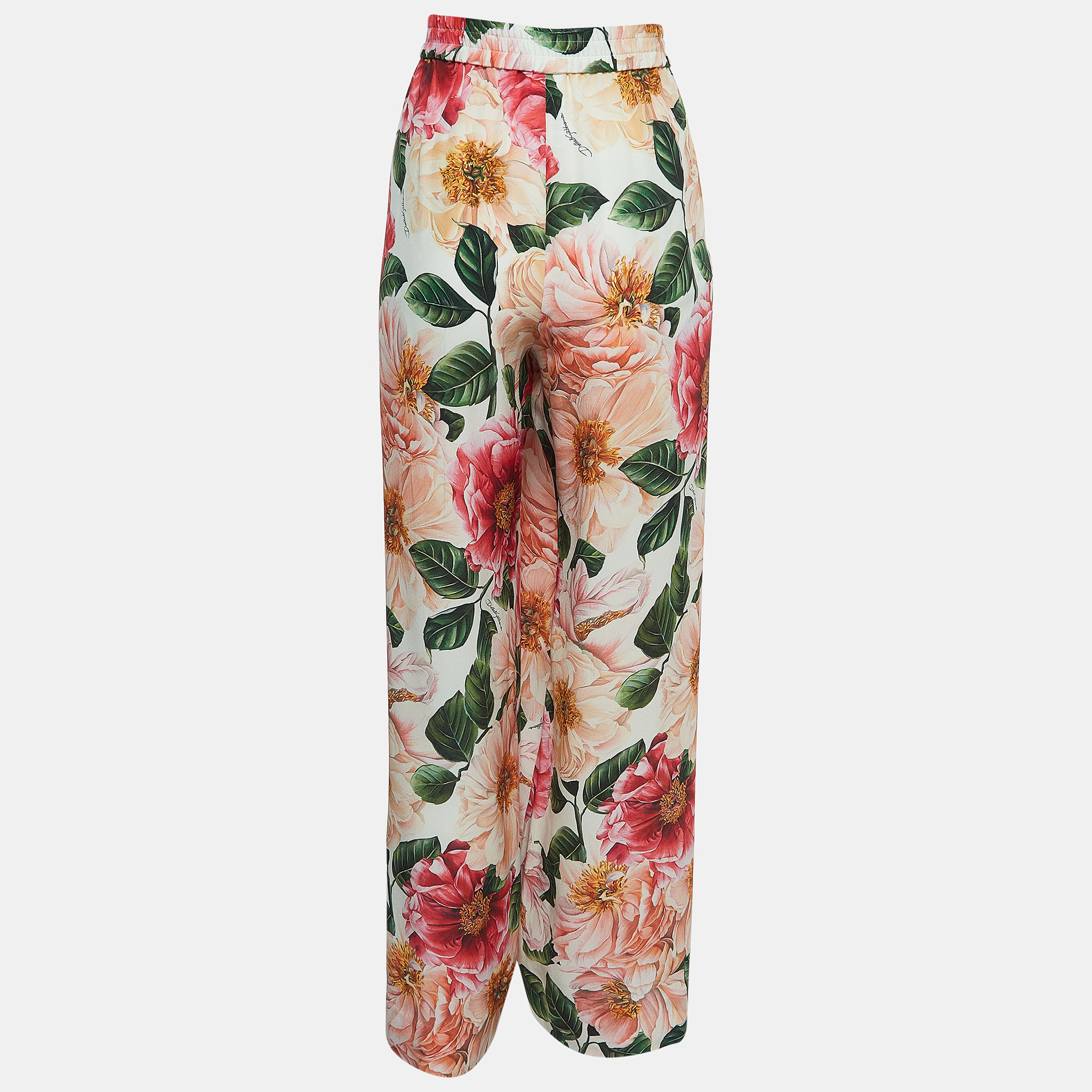 

Dolce & Gabbana Pink Floral Printed Silk Wide Leg Pants