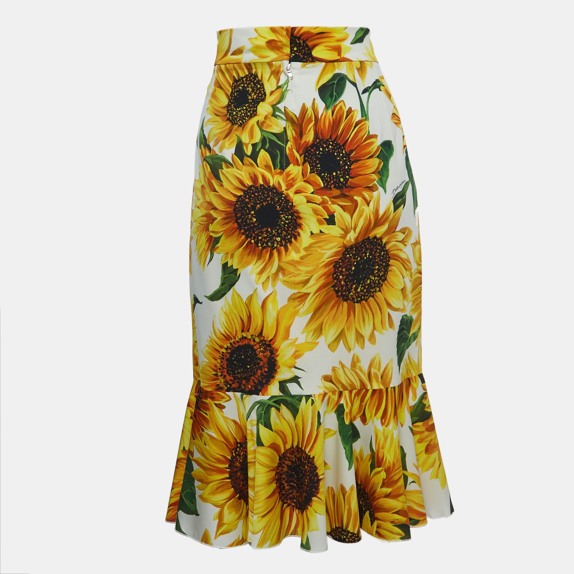 

Dolce & Gabbana White/Yellow Sunflower Printed Silk Skirt 2XL