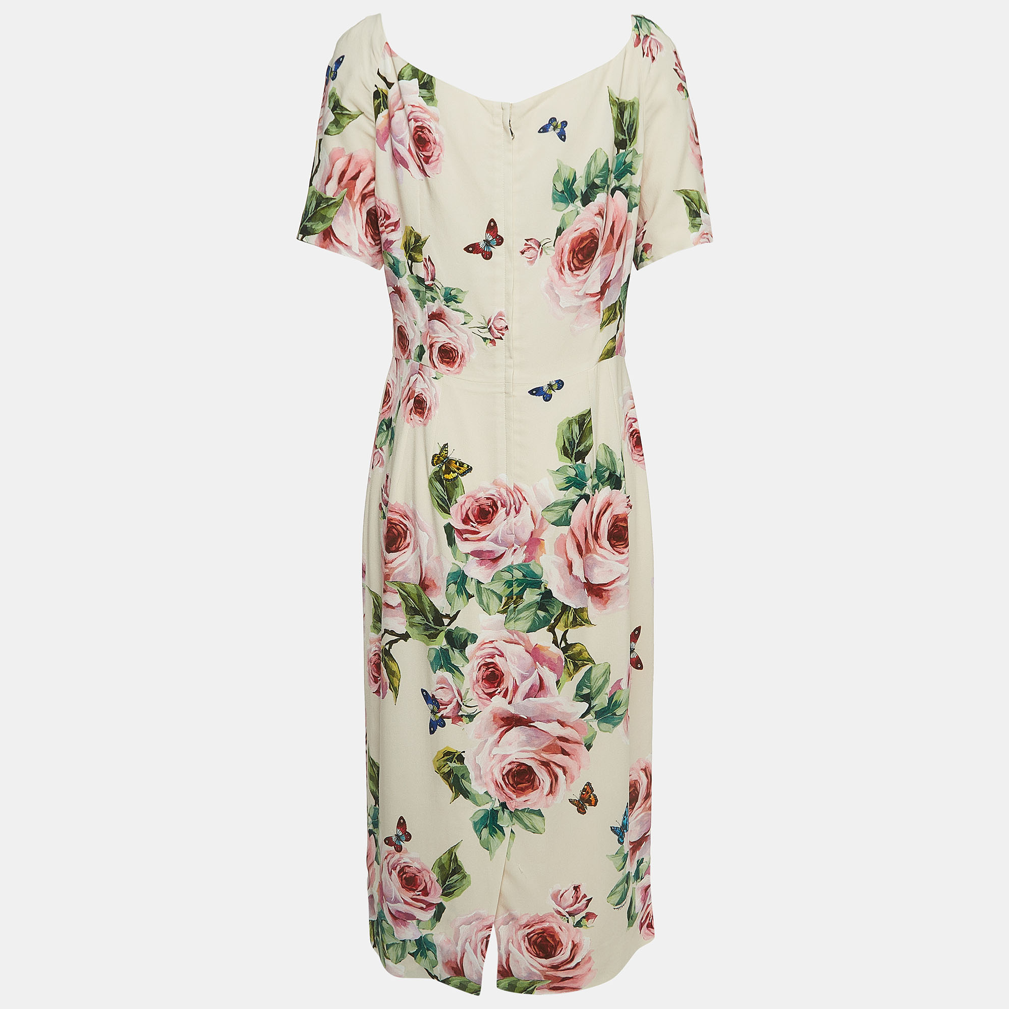 

Dolce & Gabbana Pink Floral Printed Crepe Midi Dress