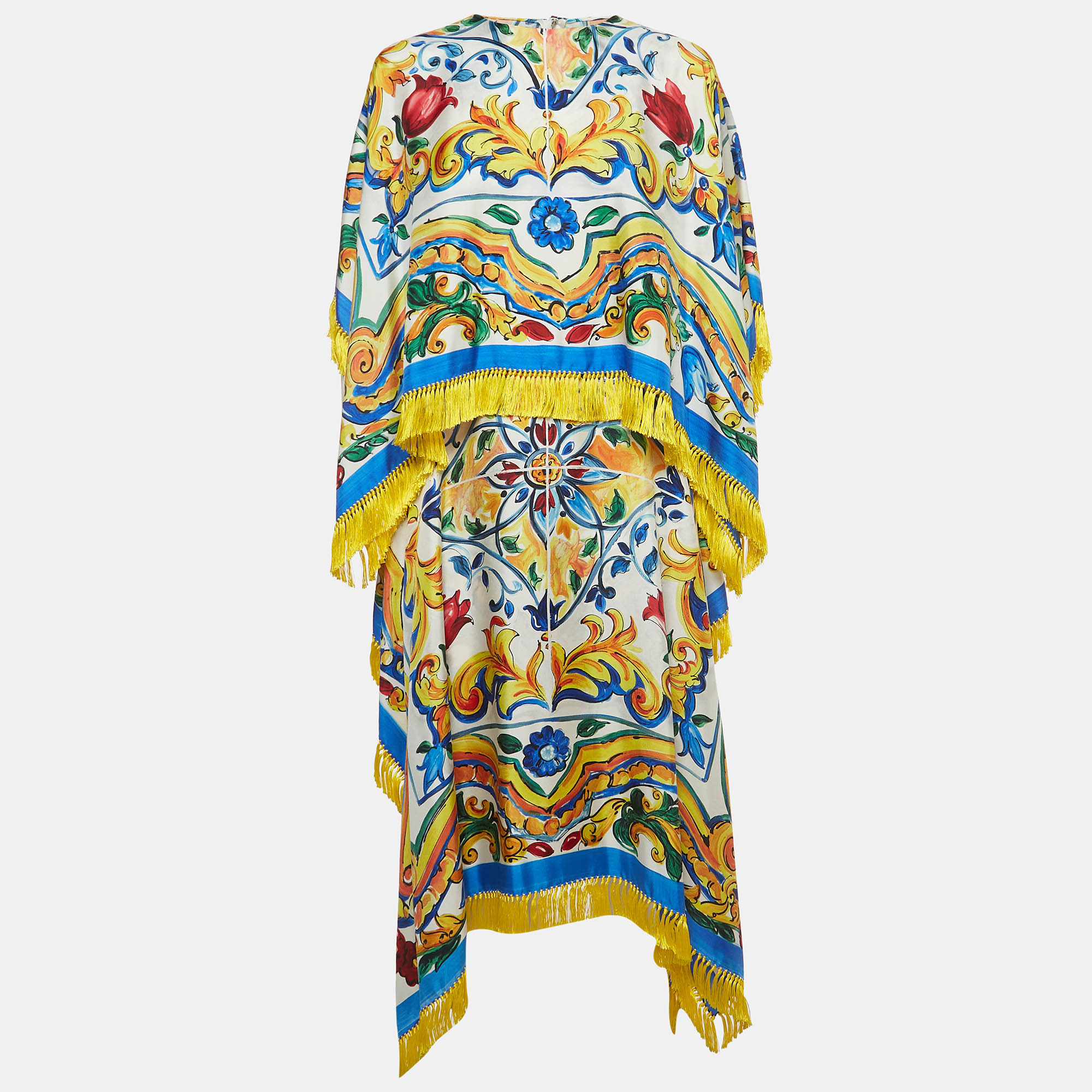 

Dolce & Gabbana Multicolor Majolica Print Silk Fringed Dress