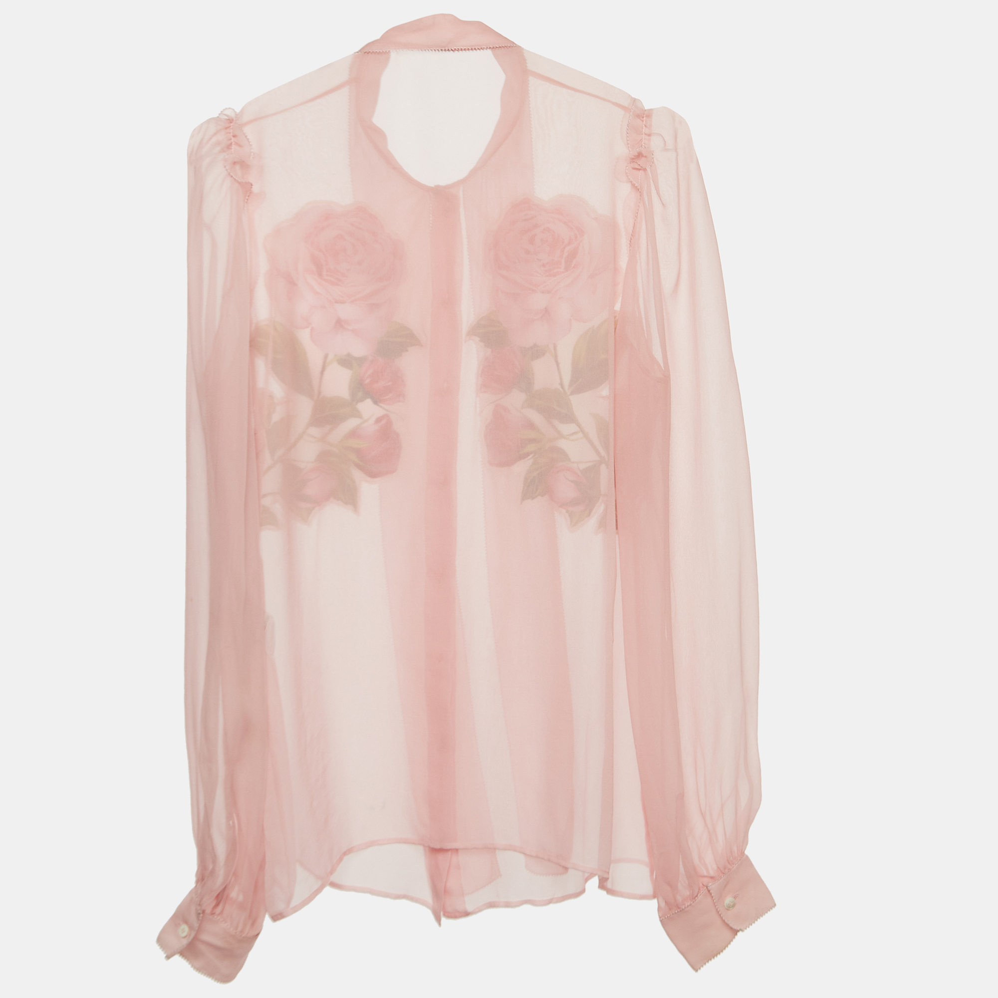 

Dolce & Gabbana Pink Silk Floral Appliqued Sheer Blouse