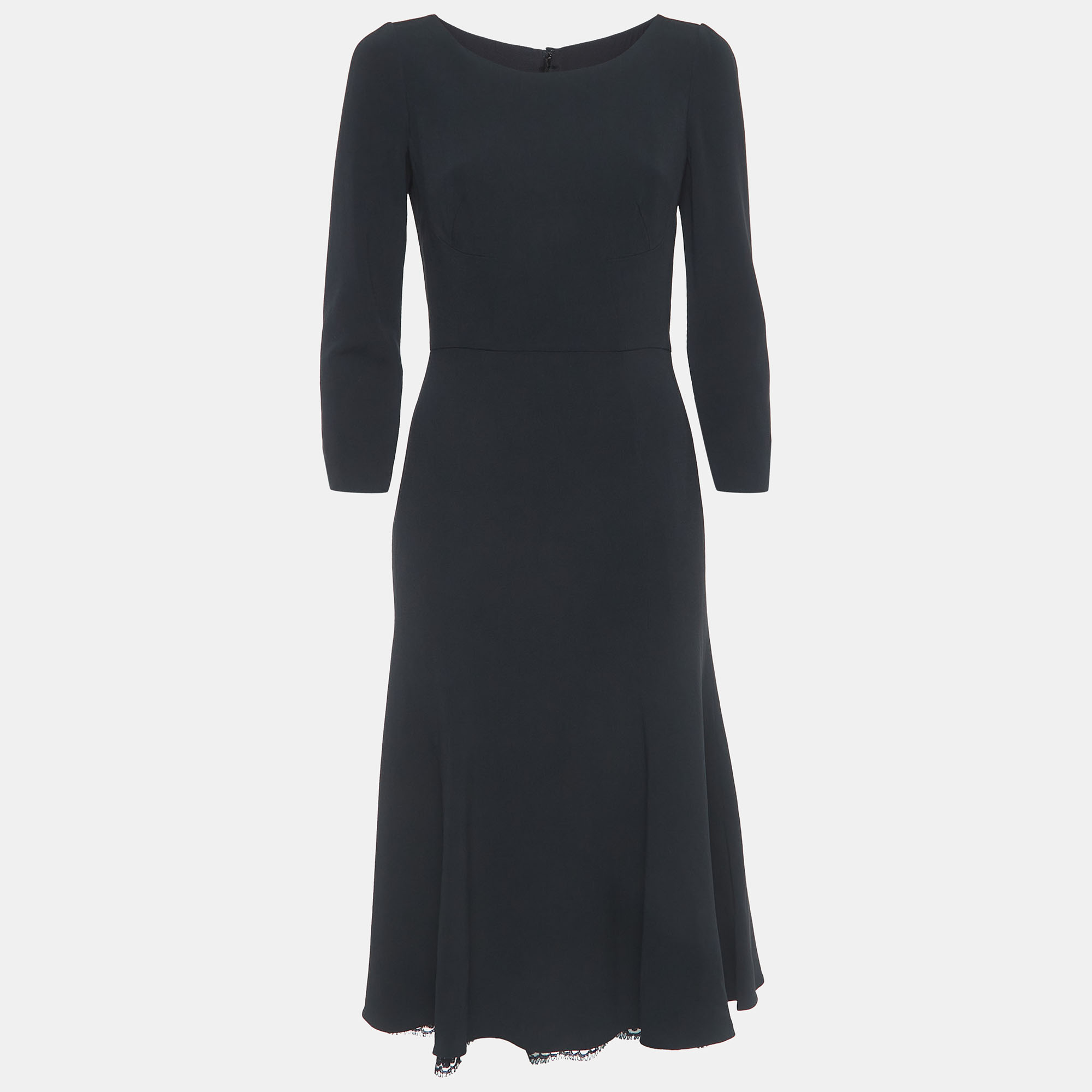 Pre Owned Dolce & Gabbana Black Crepe Long Sleeve Midi Dress M