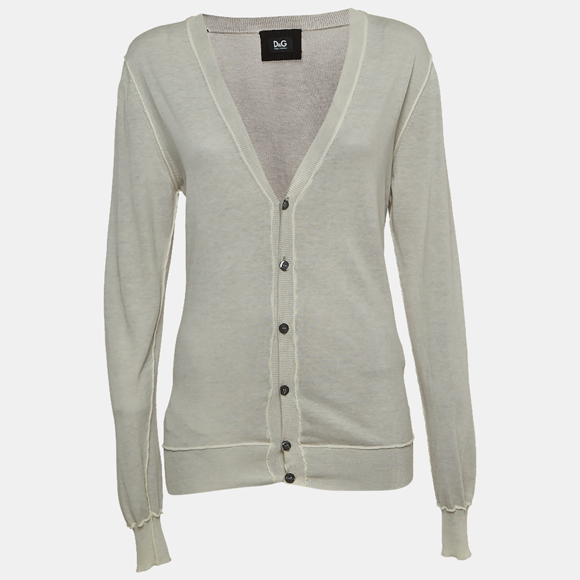 Pre-owned Dolce & Gabbana Grey Cotton Knit Buttoned Cardigan M