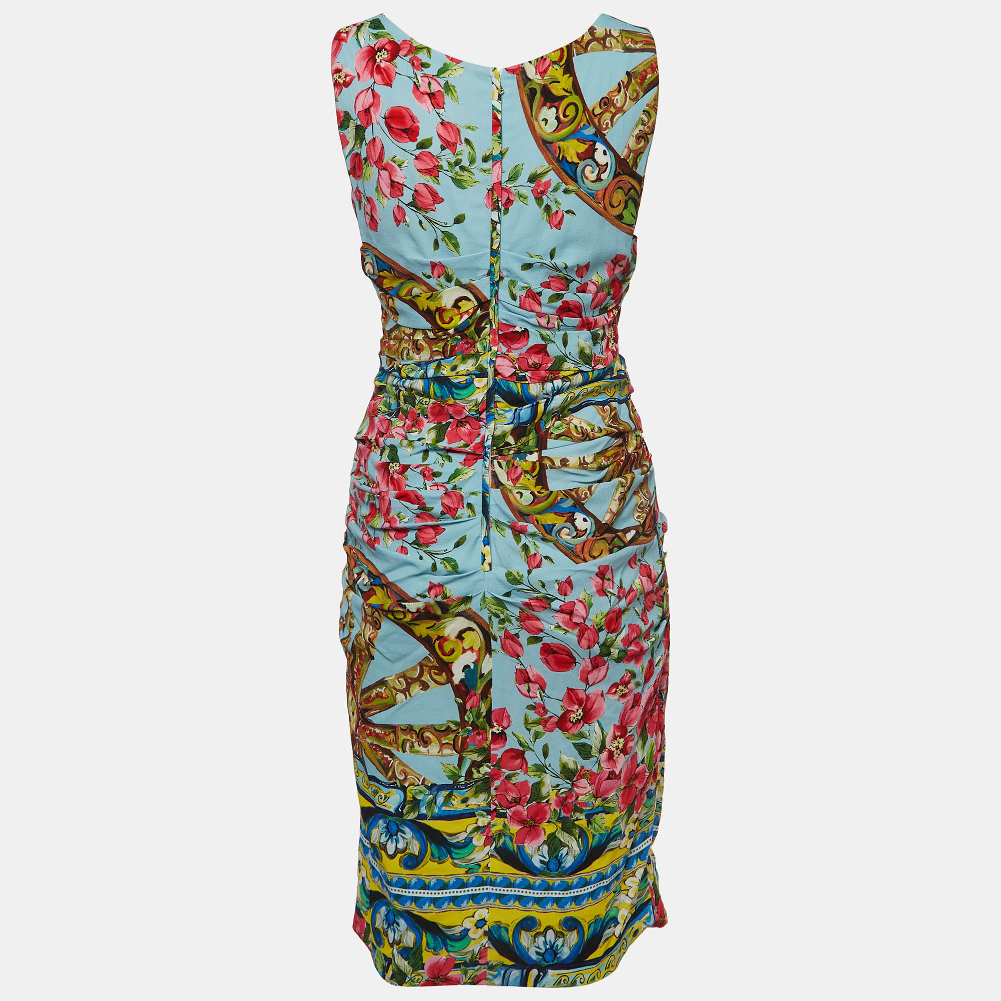 

Dolce & Gabbana Blue Floral Print Crepe Ruched Dress