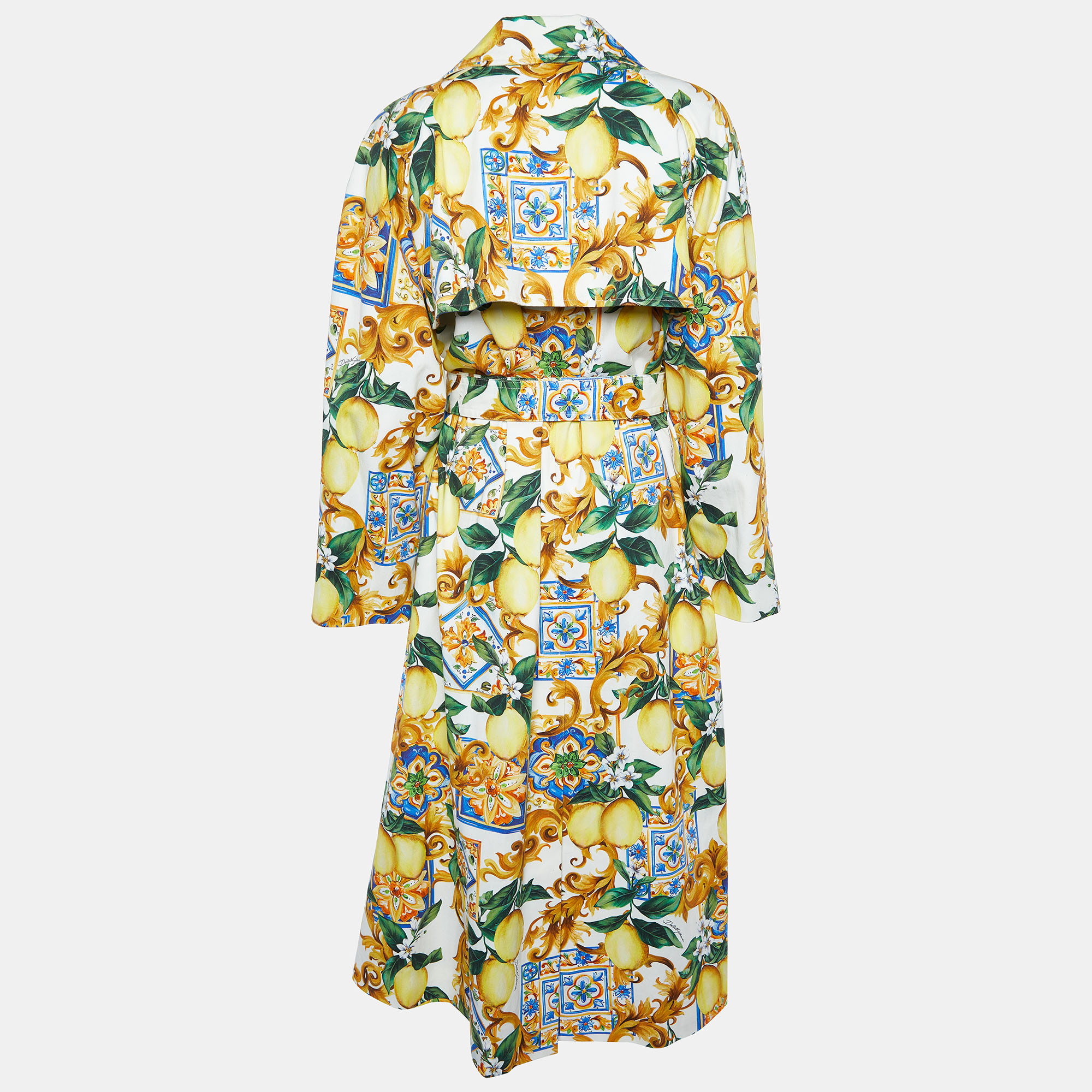 

Dolce & Gabbana Yellow/White Limoni Print Cotton Double Breasted Coat