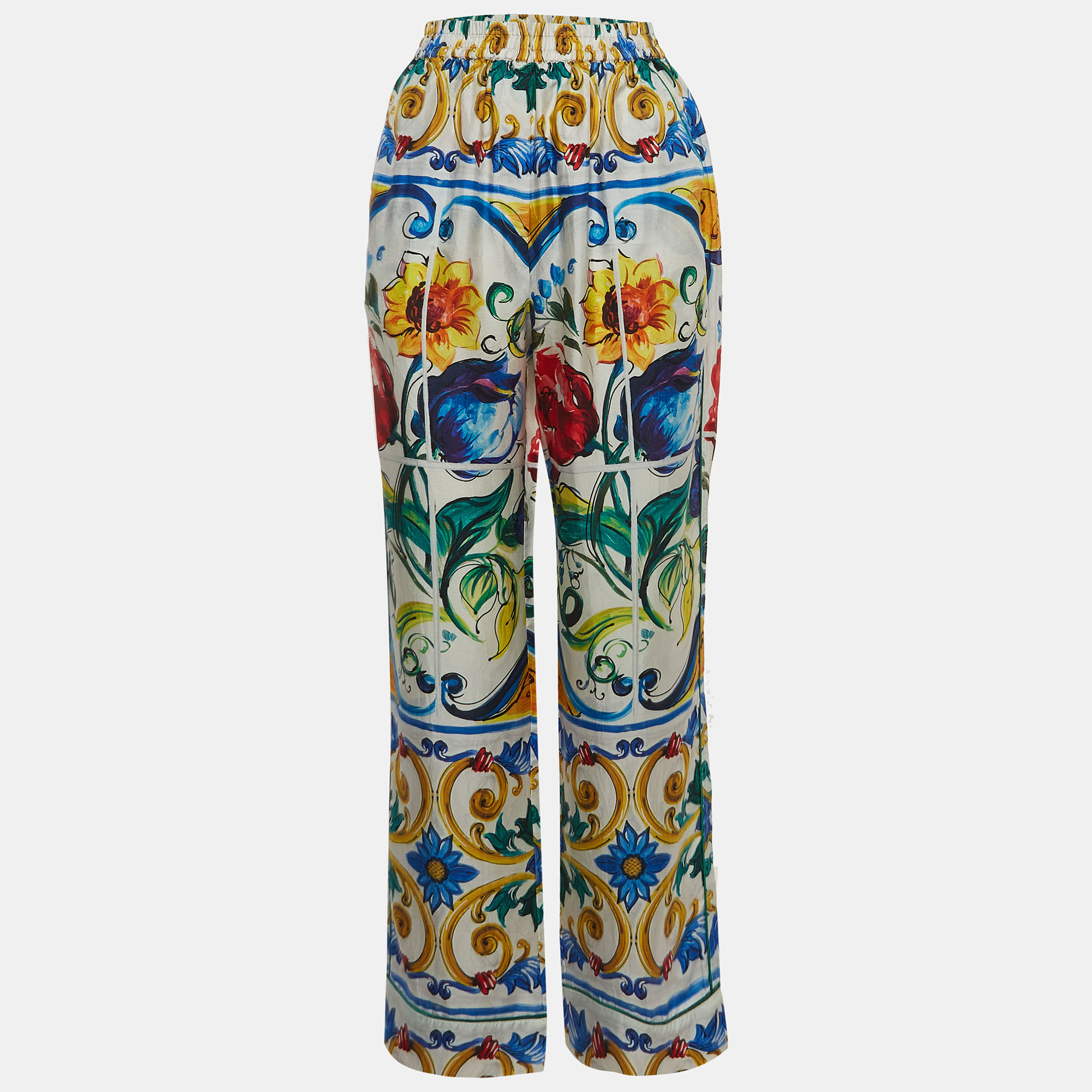 

Dolce & Gabbana Multicolor Print Satin Elasticated Waist Palazzo Pants