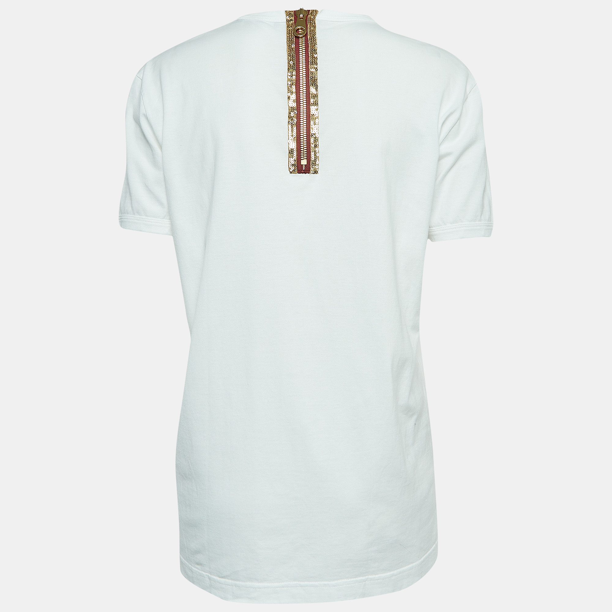 

Dolce & Gabbana White Print Cotton Zip Detail Half Sleeve T-Shirt