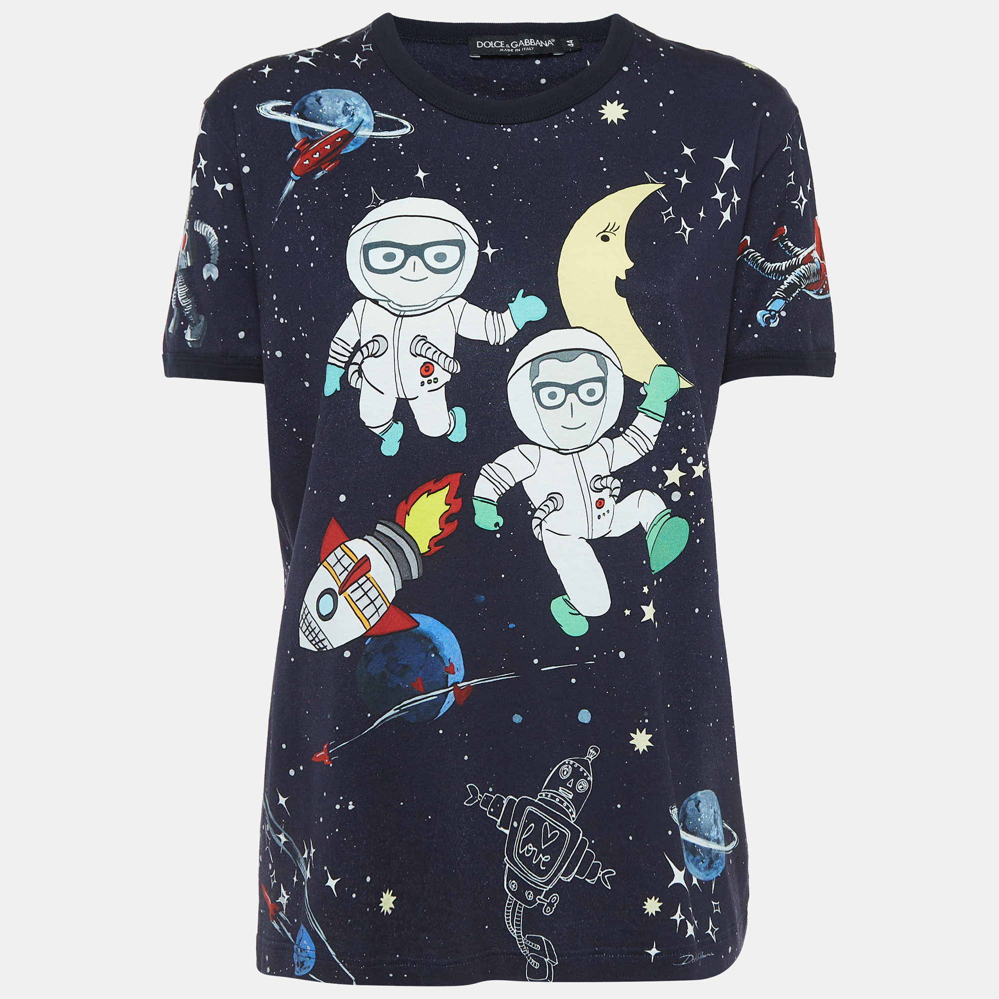 Pre-owned Dolce & Gabbana Navy Blue Space Print Cotton Half Sleeve T-shirt M