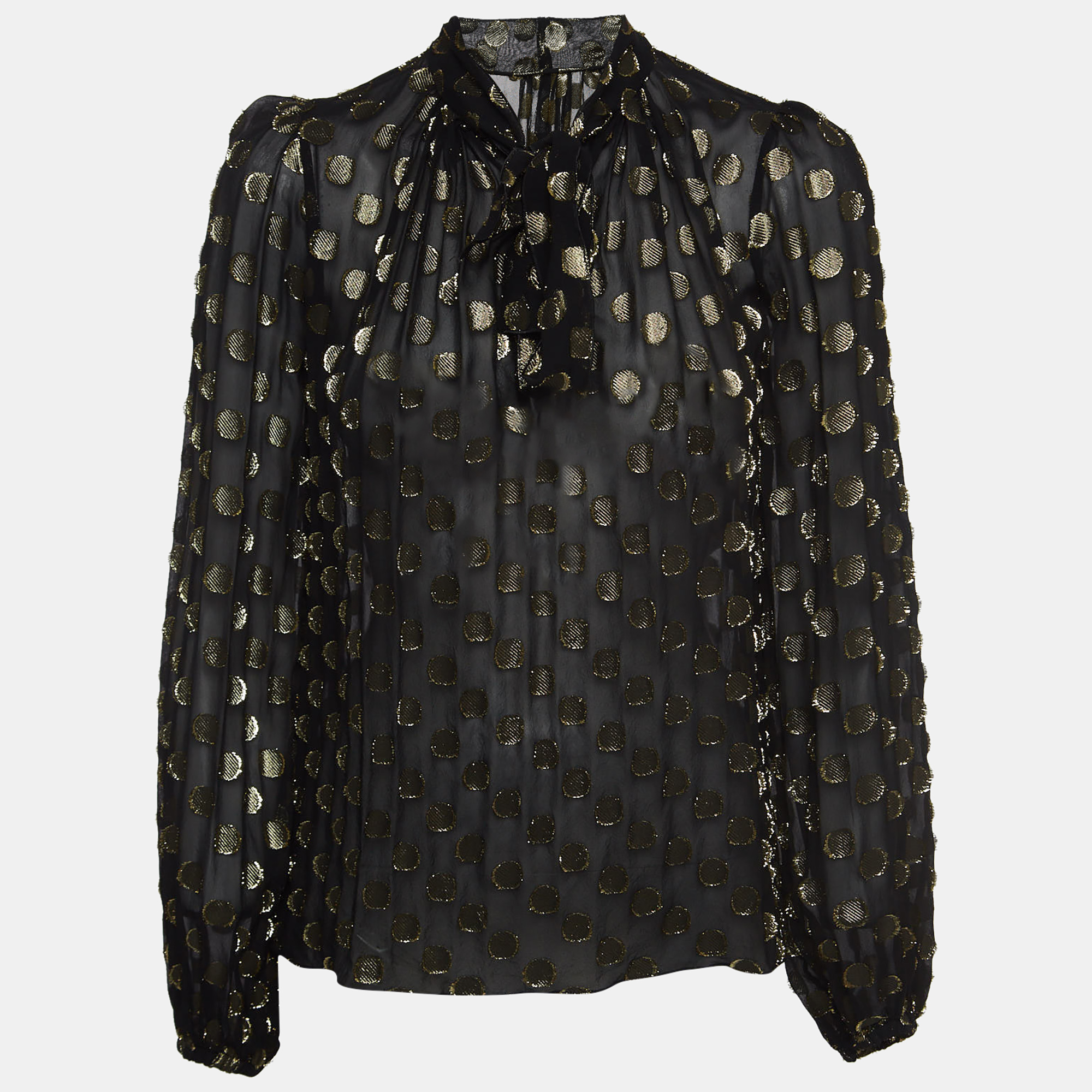 

Dolce & Gabbana Black/Gold Dotted Lurex Silk High Neck Top