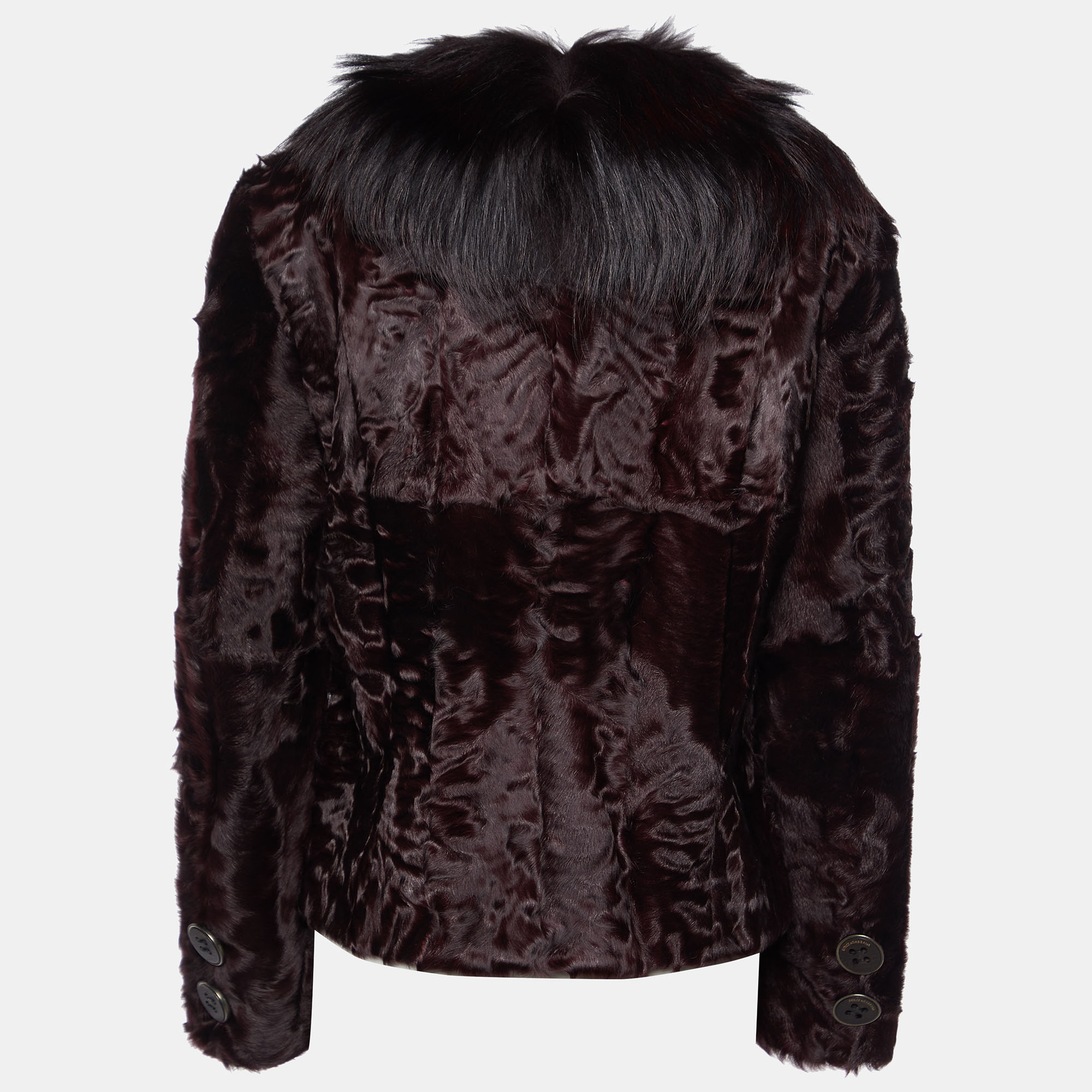 

Dolce & Gabbana Maroon Fur & Leather Button Front Jacket, Burgundy