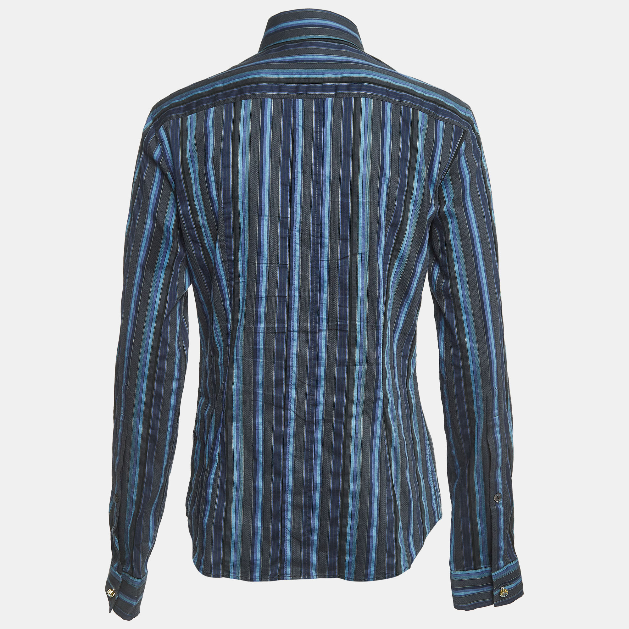 Dolce & Gabbana Blue Striped Cotton Full Sleeve Shirt M 