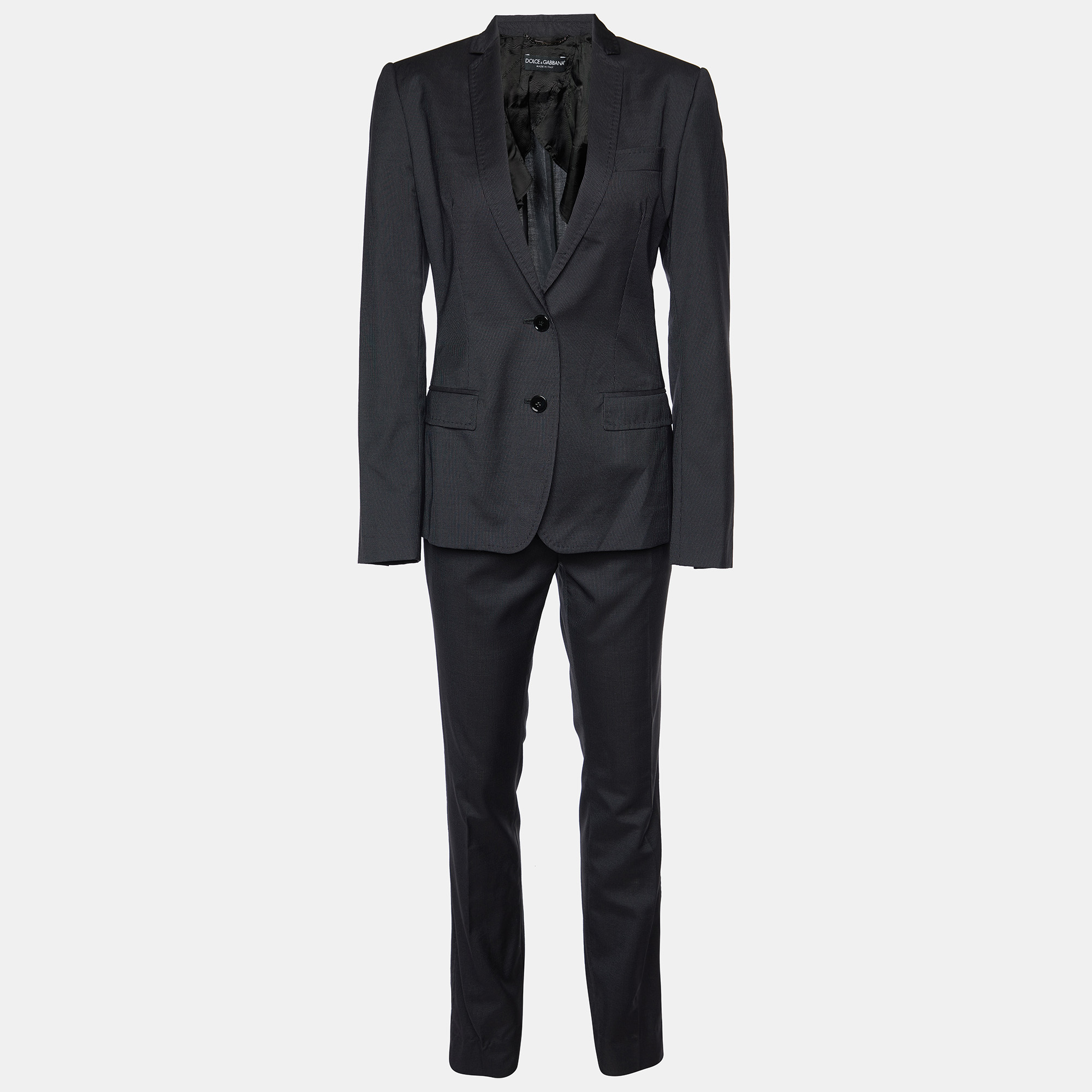 

Dolce & Gabbana Charcoal Grey Pinstriped Wool & Silk Pant Suit