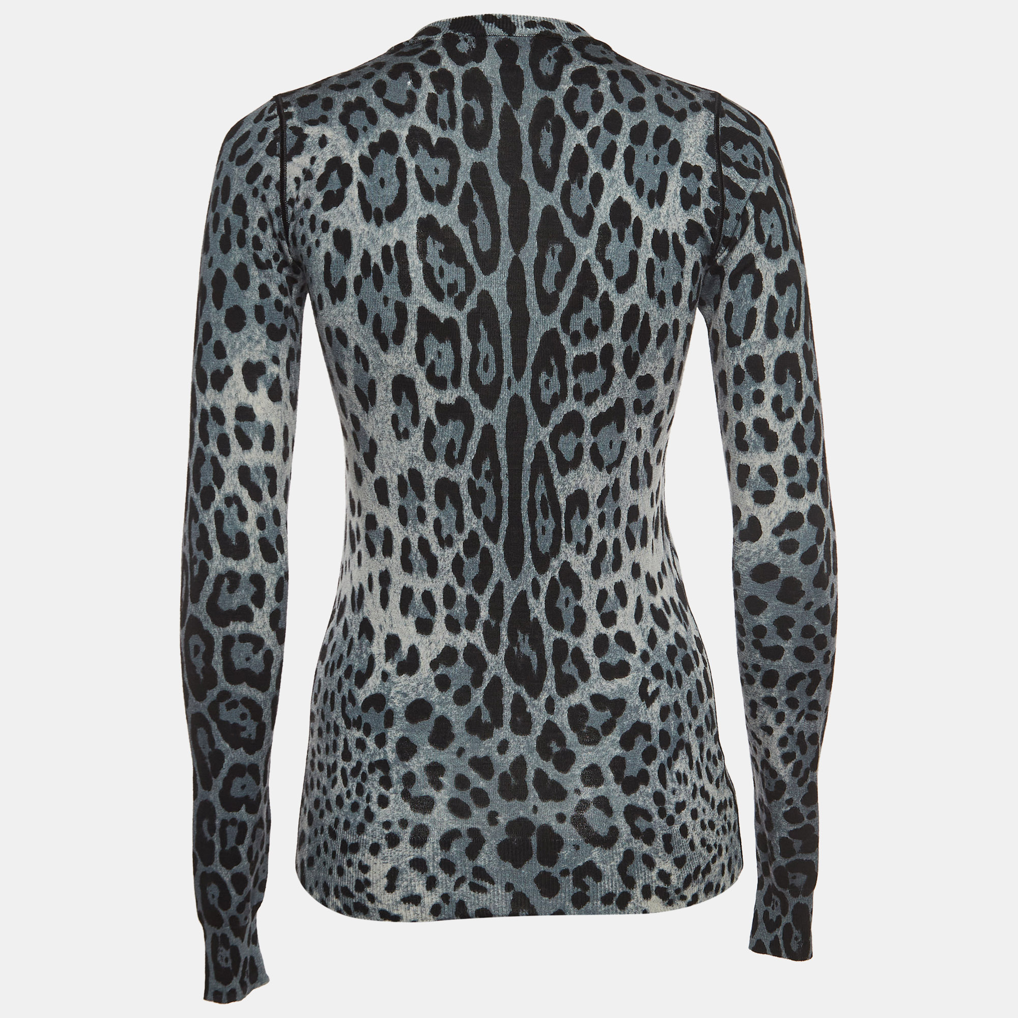 

Dolce & Gabbana Blue Leopard Print Cashmere V-Neck Sweater