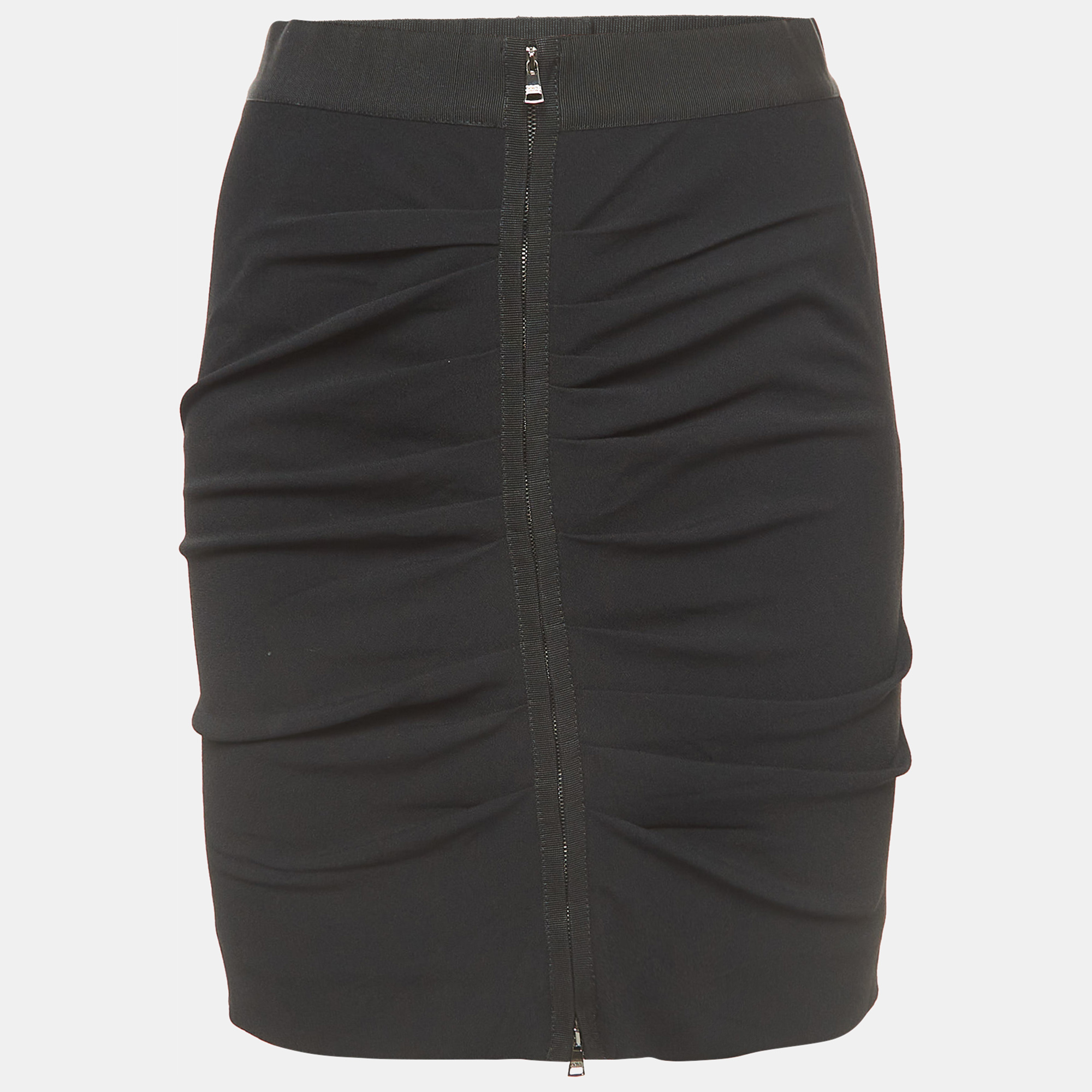 Pre-owned Dolce & Gabbana Black Ruched Crepe Double Zip Mini Skirt S