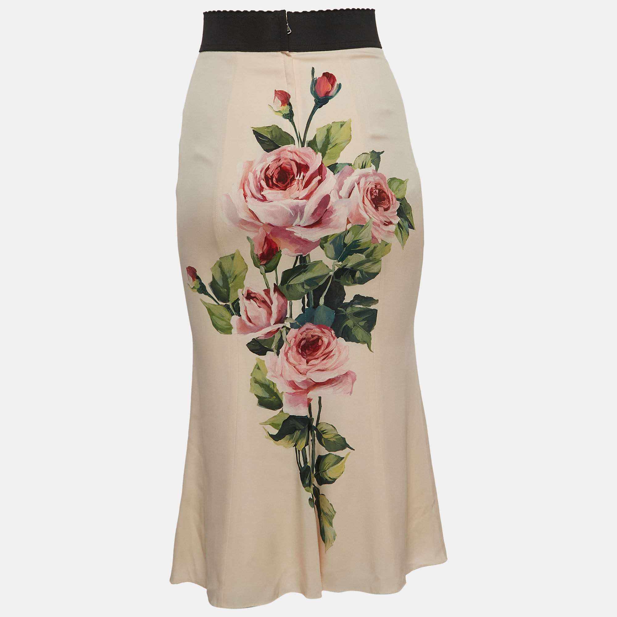 

Dolce & Gabbana Light Pink Floral Print Silk Midi Skirt