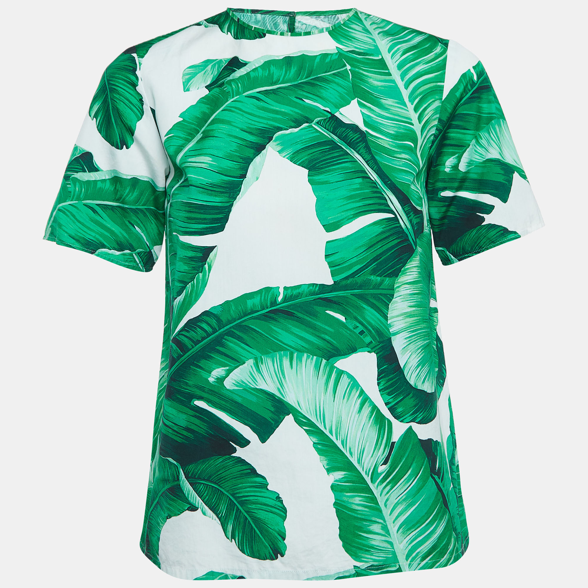 

Dolce and Gabbana Green Leaf Printed Cotton Short Sleeve Top