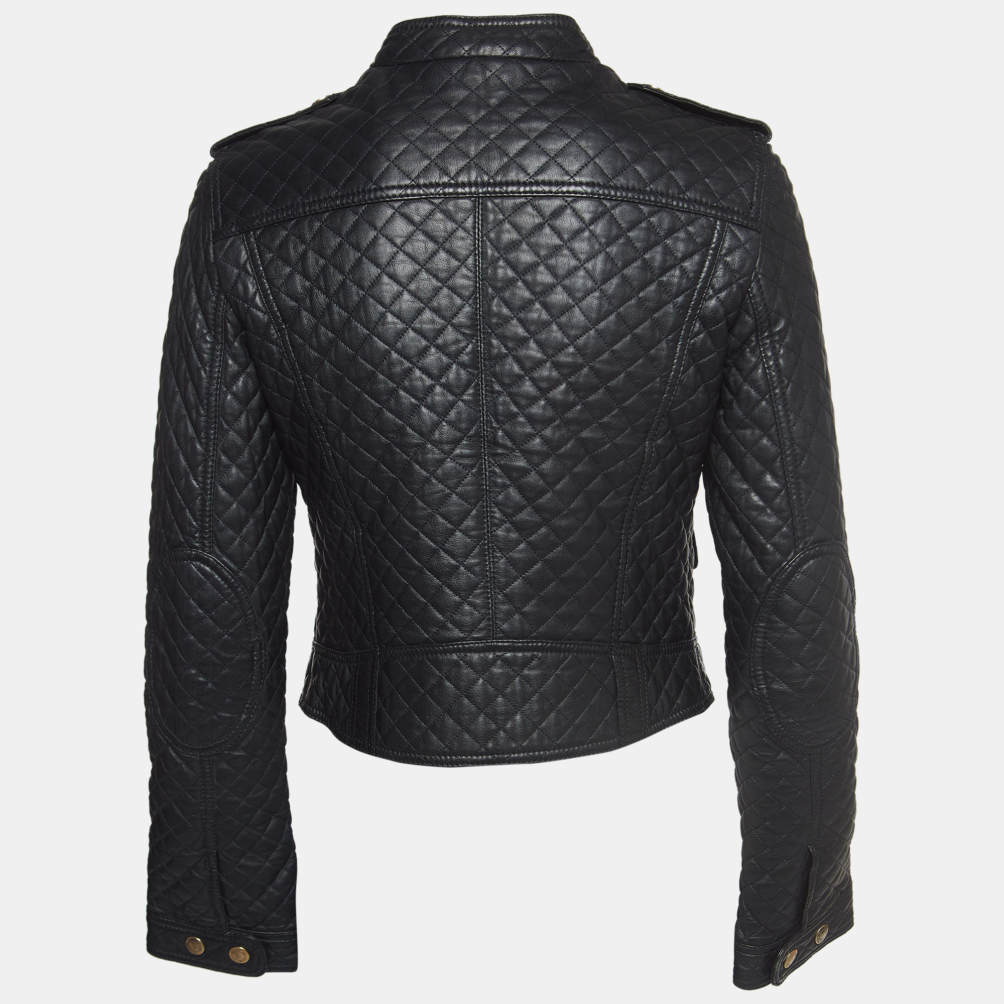 

Dolce & Gabbana Black Leather Zipper Quilted Jacket